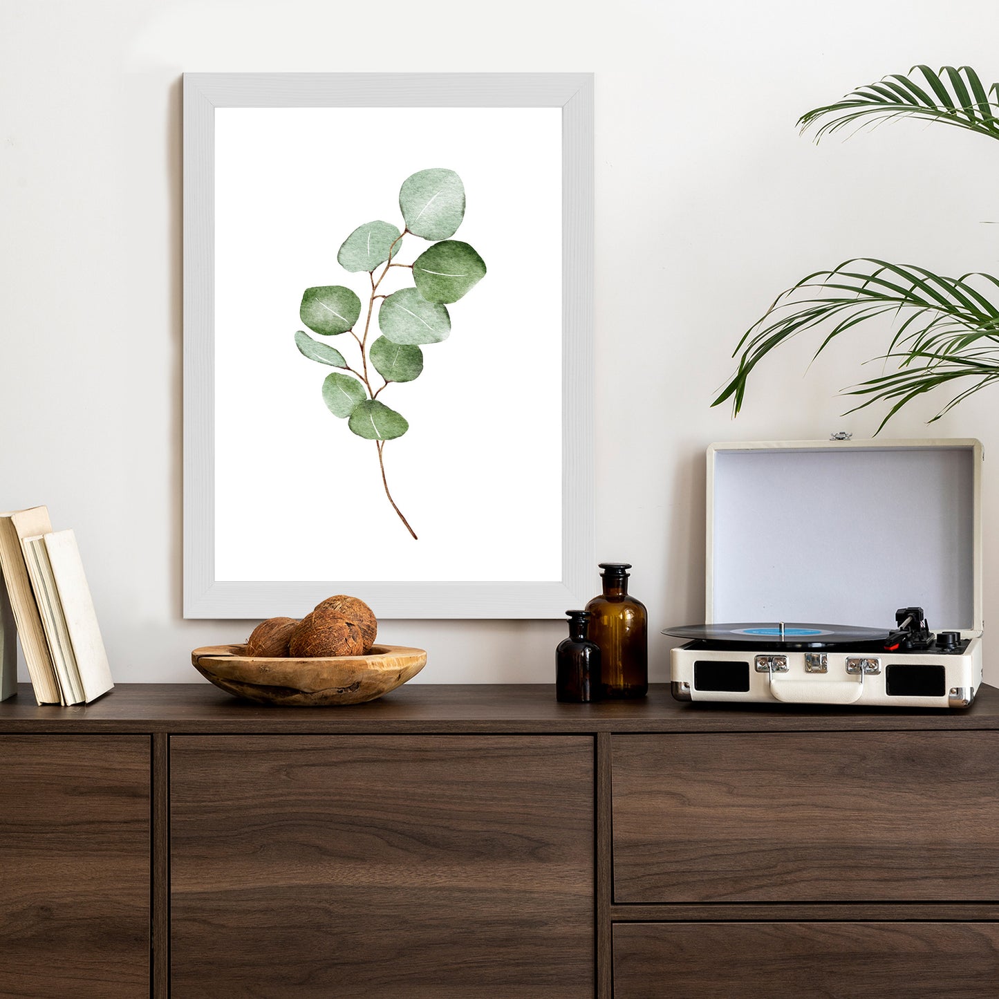 Poster Grüner Aquarell-Eukalyptuszweig Isoliert Auf Weißem Hintergrund