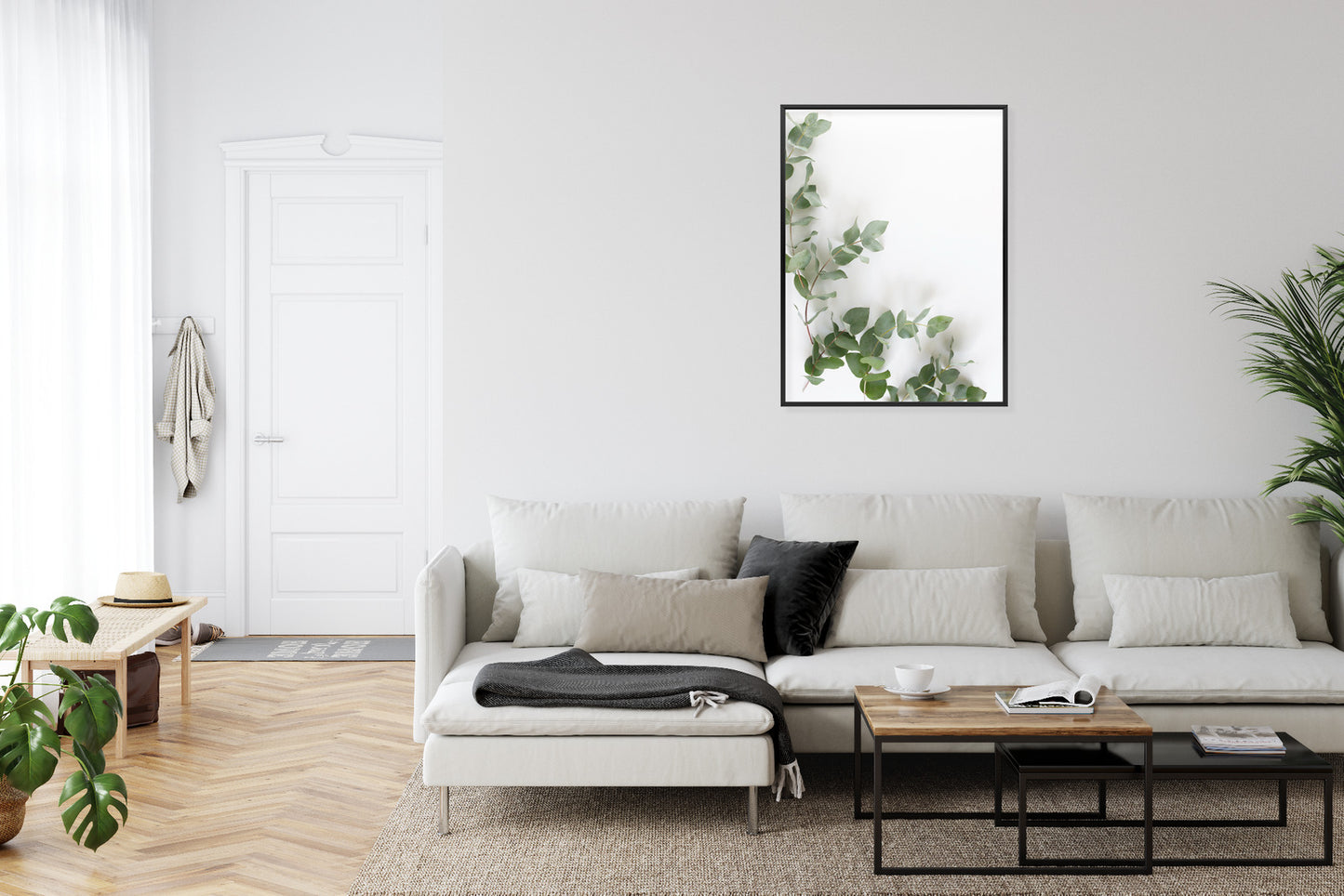 Poster Grüne Eukalyptusblätter Rahmen Holz Mit Passepartout Farbe Natürlich