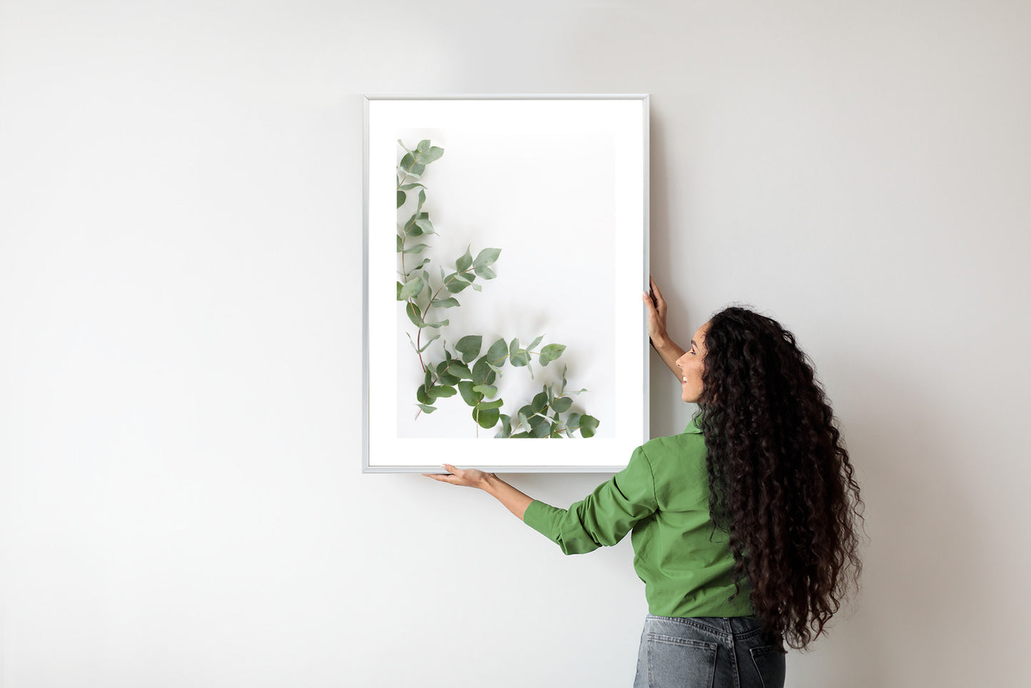 Poster Grüne Eukalyptusblätter Rahmen Holz Mit Passepartout Farbe Natürlich