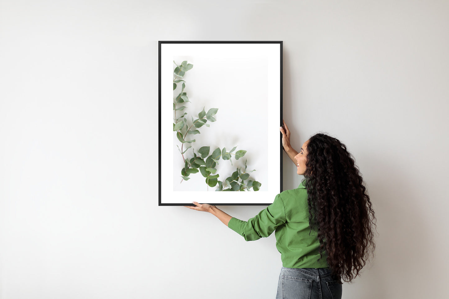 Poster Grüne Eukalyptusblätter Rahmen Holz Mit Passepartout Farbe Natürlich