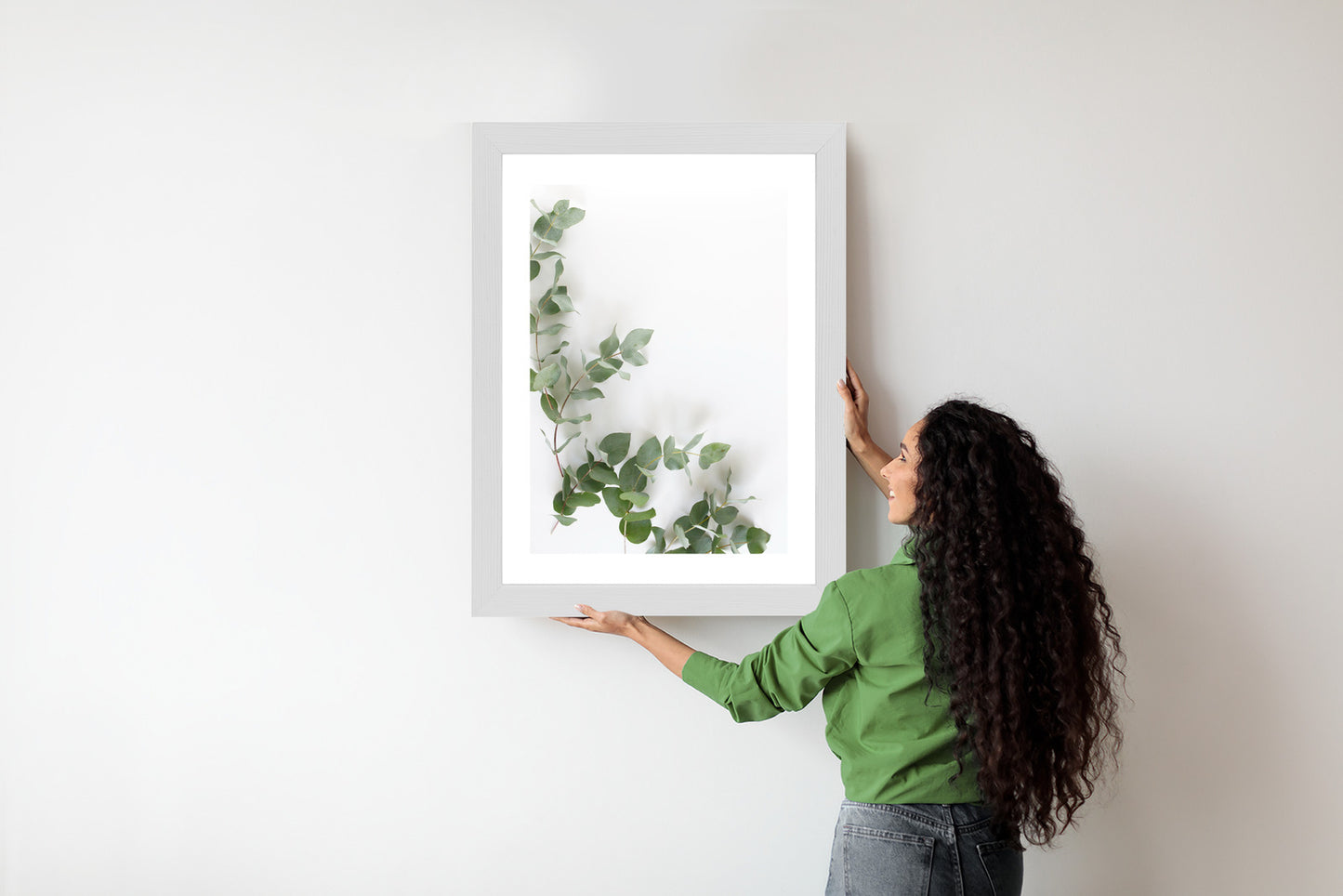 Poster Grüne Eukalyptusblätter Rahmen Holz Mit Passepartout Farbe Natürlich