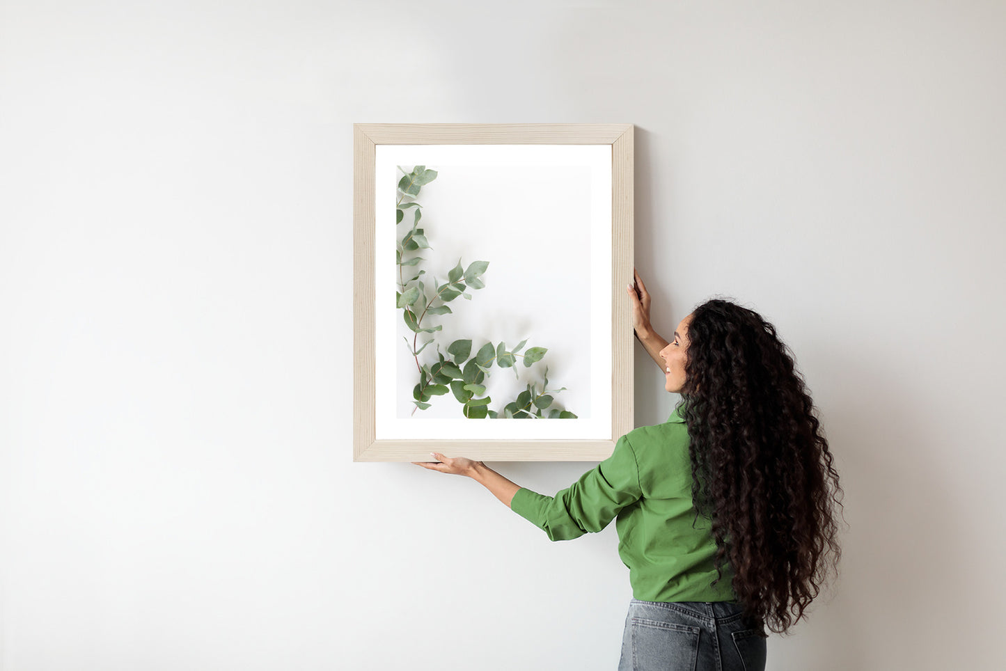 Poster Grüne Eukalyptusblätter Rahmen Holz Mit Passepartout Farbe Natürlich