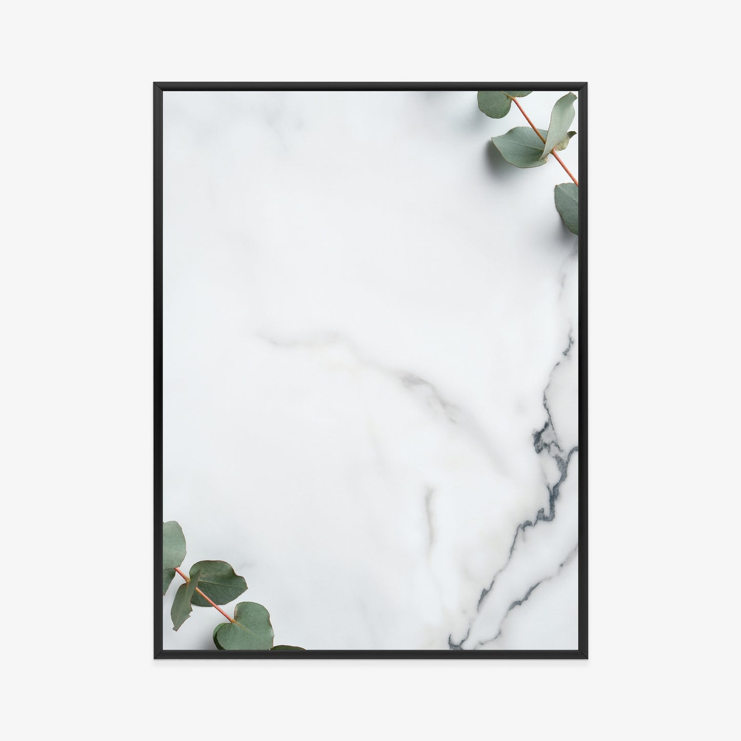 Poster Grünes Eukalyptusblatt Auf Marmor Rahmen Holz Mit Passepartout Farbe Natürlich