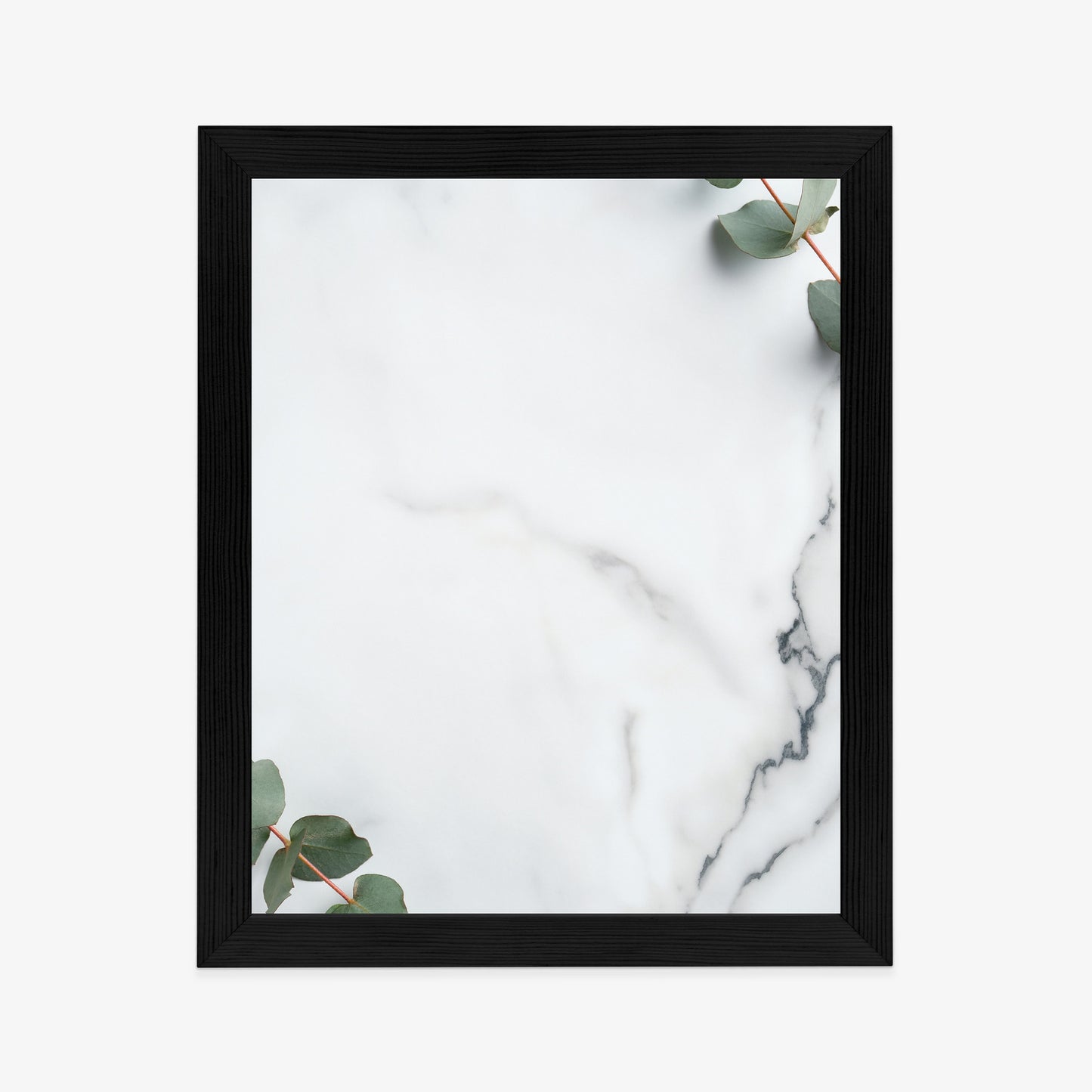 Poster Grünes Eukalyptusblatt Auf Marmor Rahmen Holz Mit Passepartout Farbe Natürlich