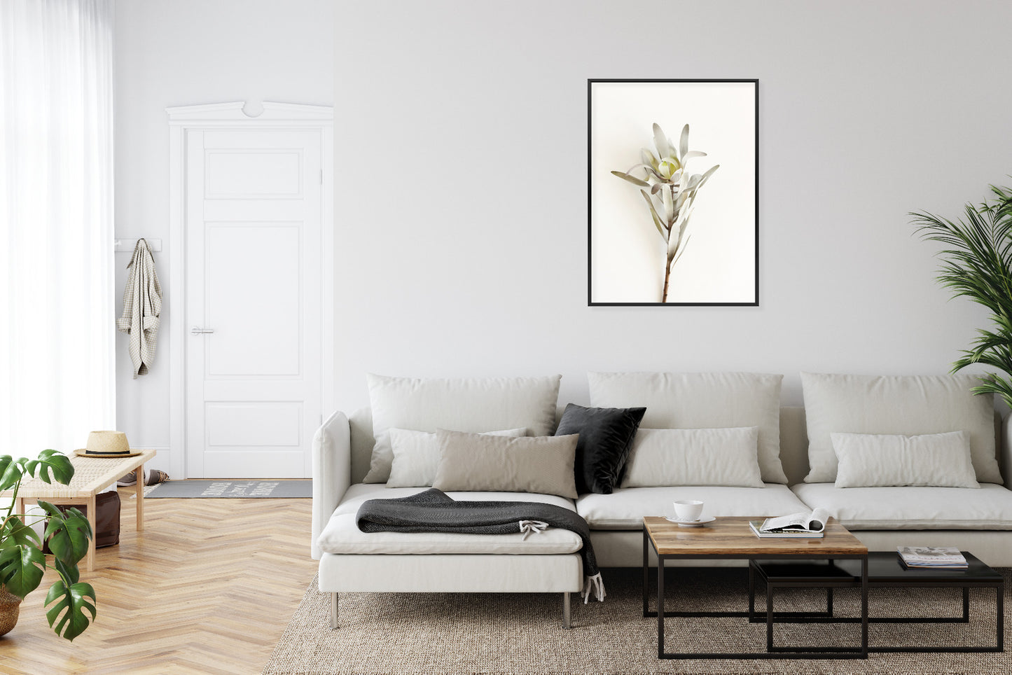 Poster Exotische Pflanze Auf Hellem Hintergrund Rahmen Holz Mit Passepartout Farbe Natürlich