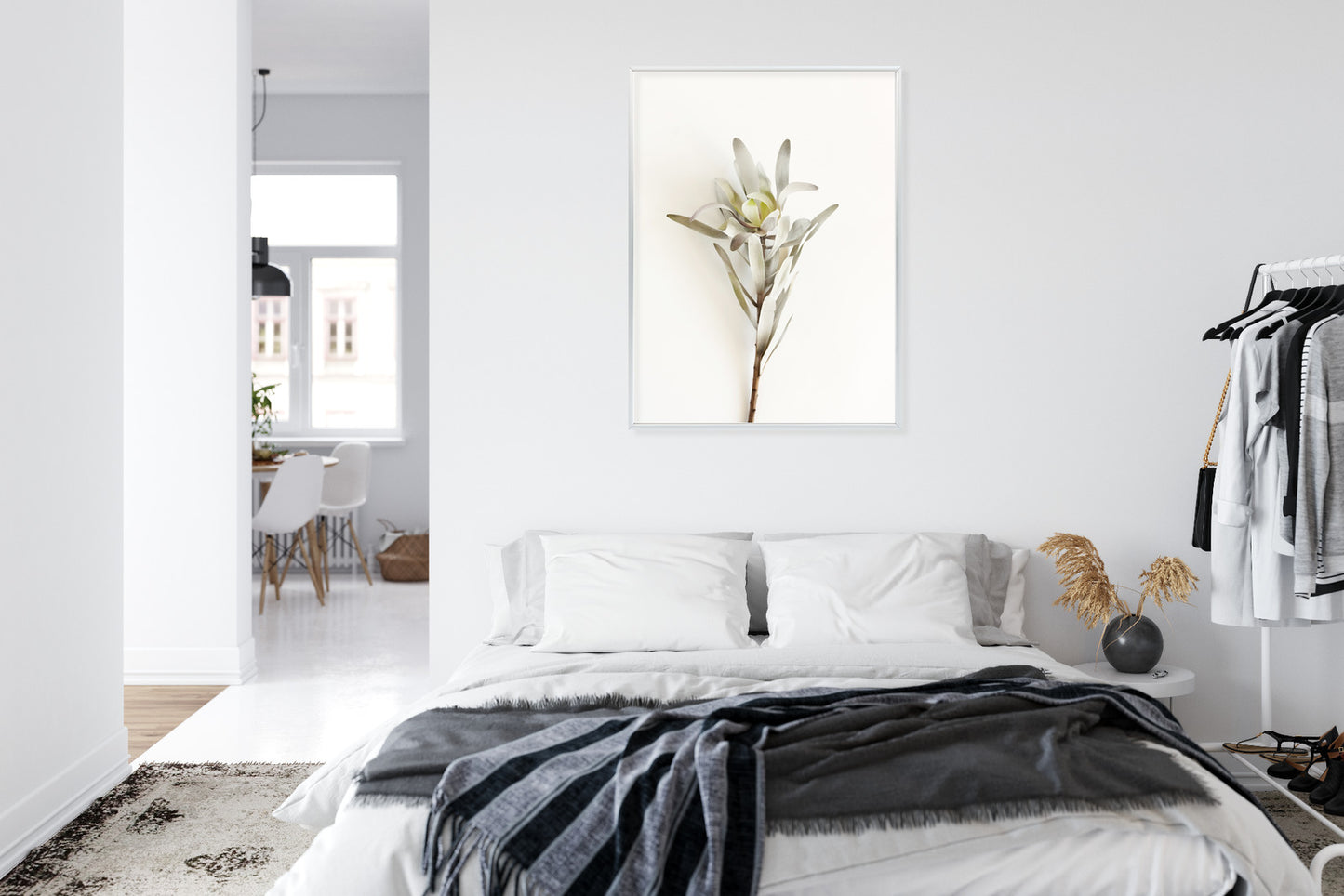 Poster Exotische Pflanze Auf Hellem Hintergrund Rahmen Holz Mit Passepartout Farbe Natürlich