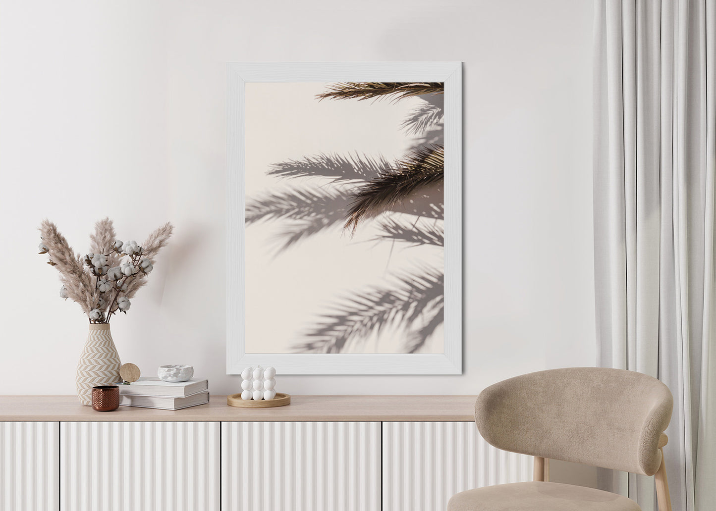 Poster Palmblätter Mit Schattenreflexion An Der Wand Rahmen Holz Mit Passepartout Farbe Natürlich