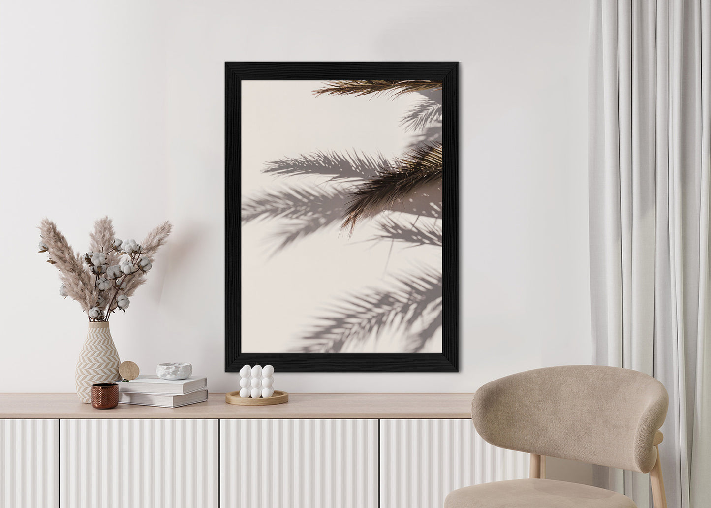 Poster Palmblätter Mit Schattenreflexion An Der Wand Rahmen Holz Mit Passepartout Farbe Natürlich