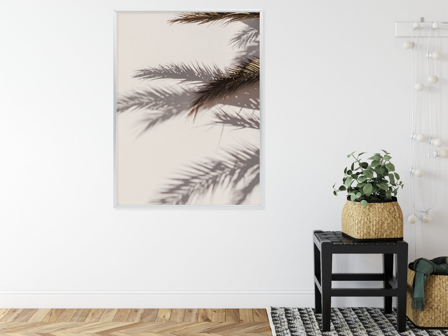 Poster Palmblätter Mit Schattenreflexion An Der Wand Rahmen Holz Mit Passepartout Farbe Natürlich