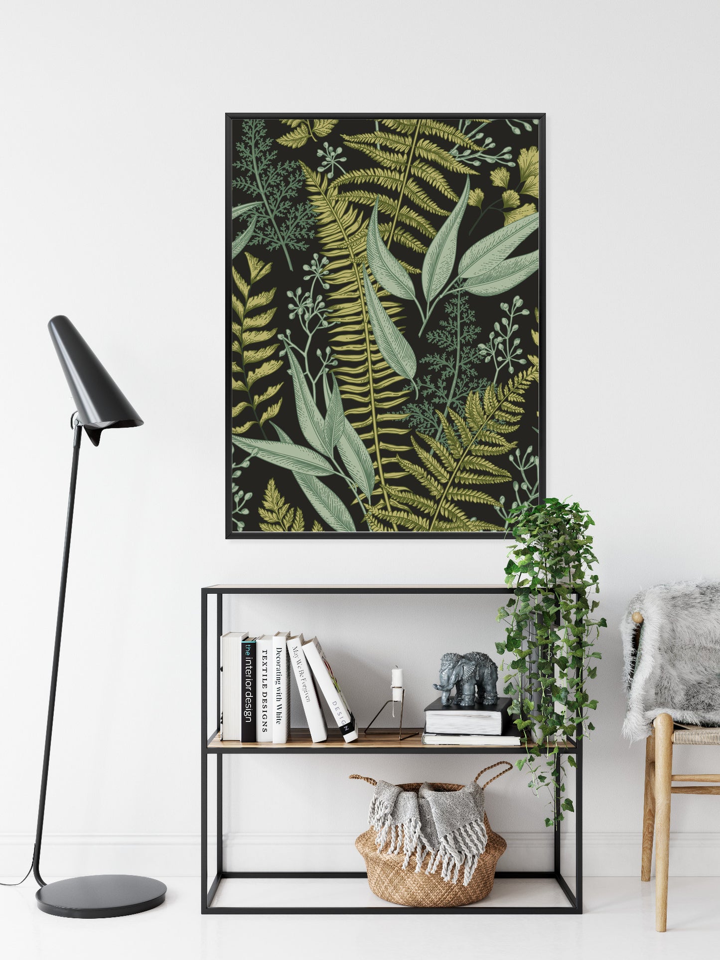 Poster Blumenmuster Im Vintage-Stil Rahmen Holz Mit Passepartout Farbe Natürlich