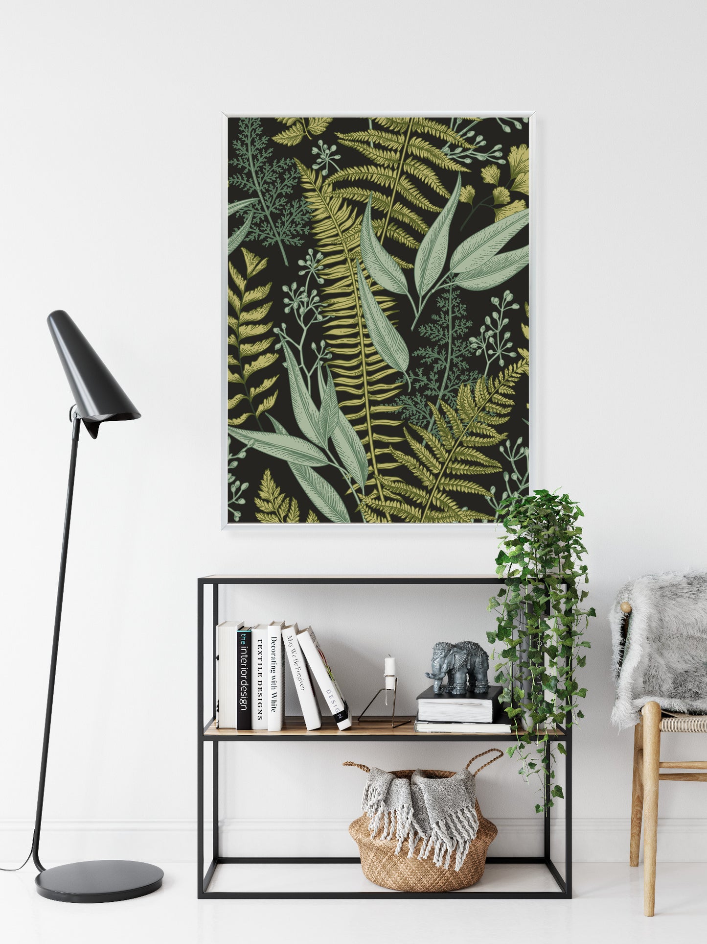 Poster Blumenmuster Im Vintage-Stil Rahmen Holz Mit Passepartout Farbe Natürlich