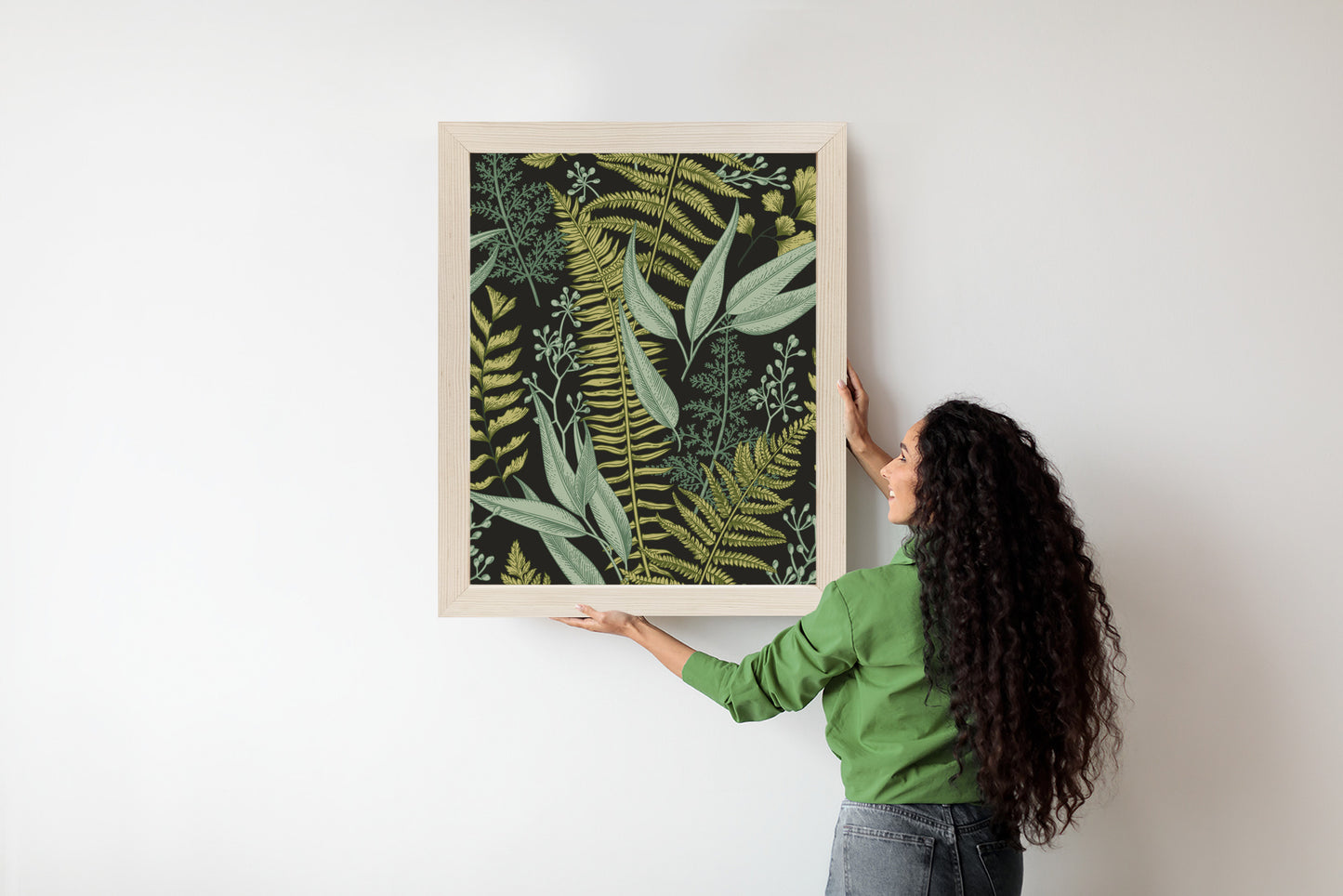 Poster Blumenmuster Im Vintage-Stil Rahmen Holz Mit Passepartout Farbe Natürlich