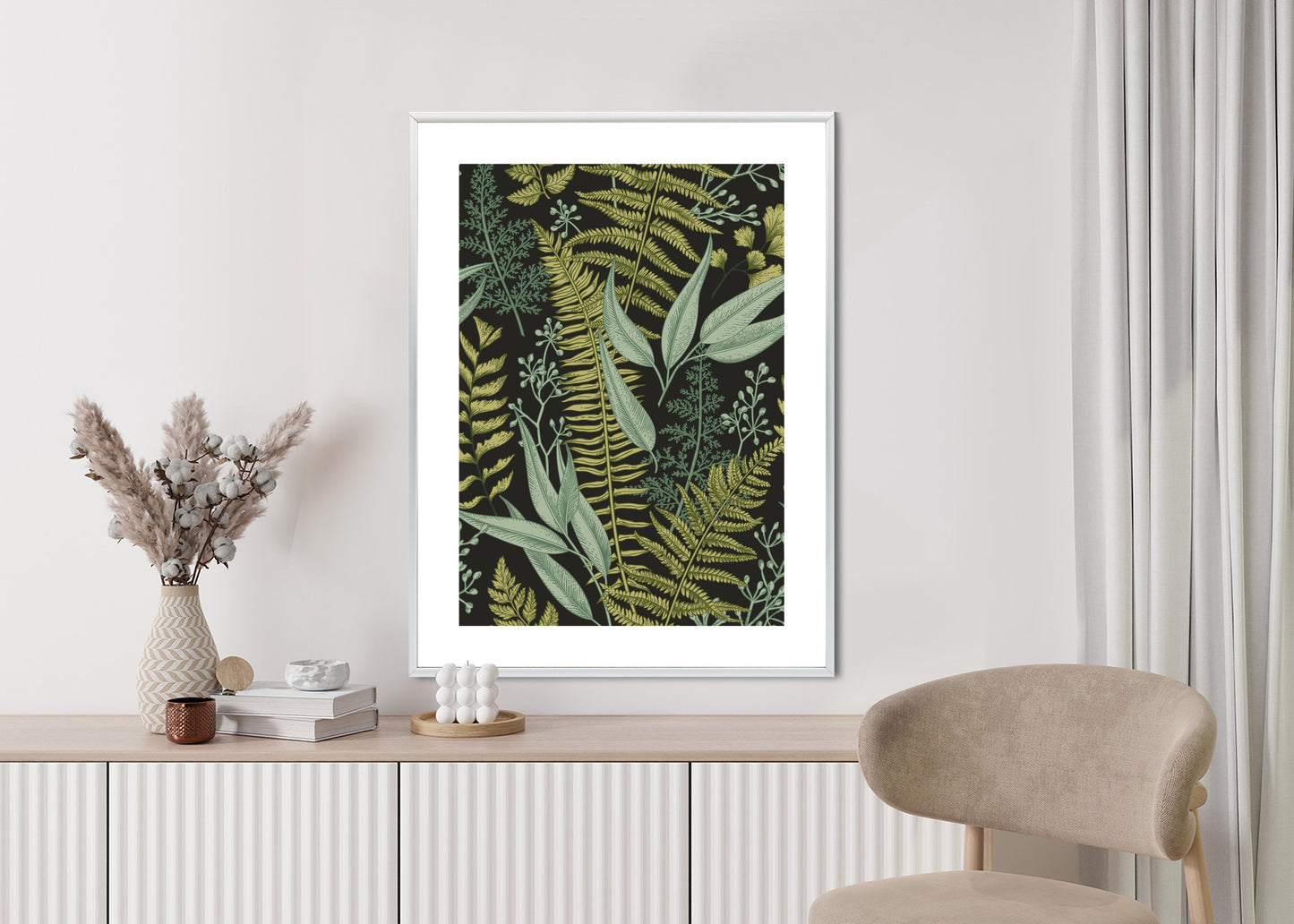 Poster Blumenmuster Im Vintage-Stil Rahmen Holz Mit Passepartout Farbe Natürlich