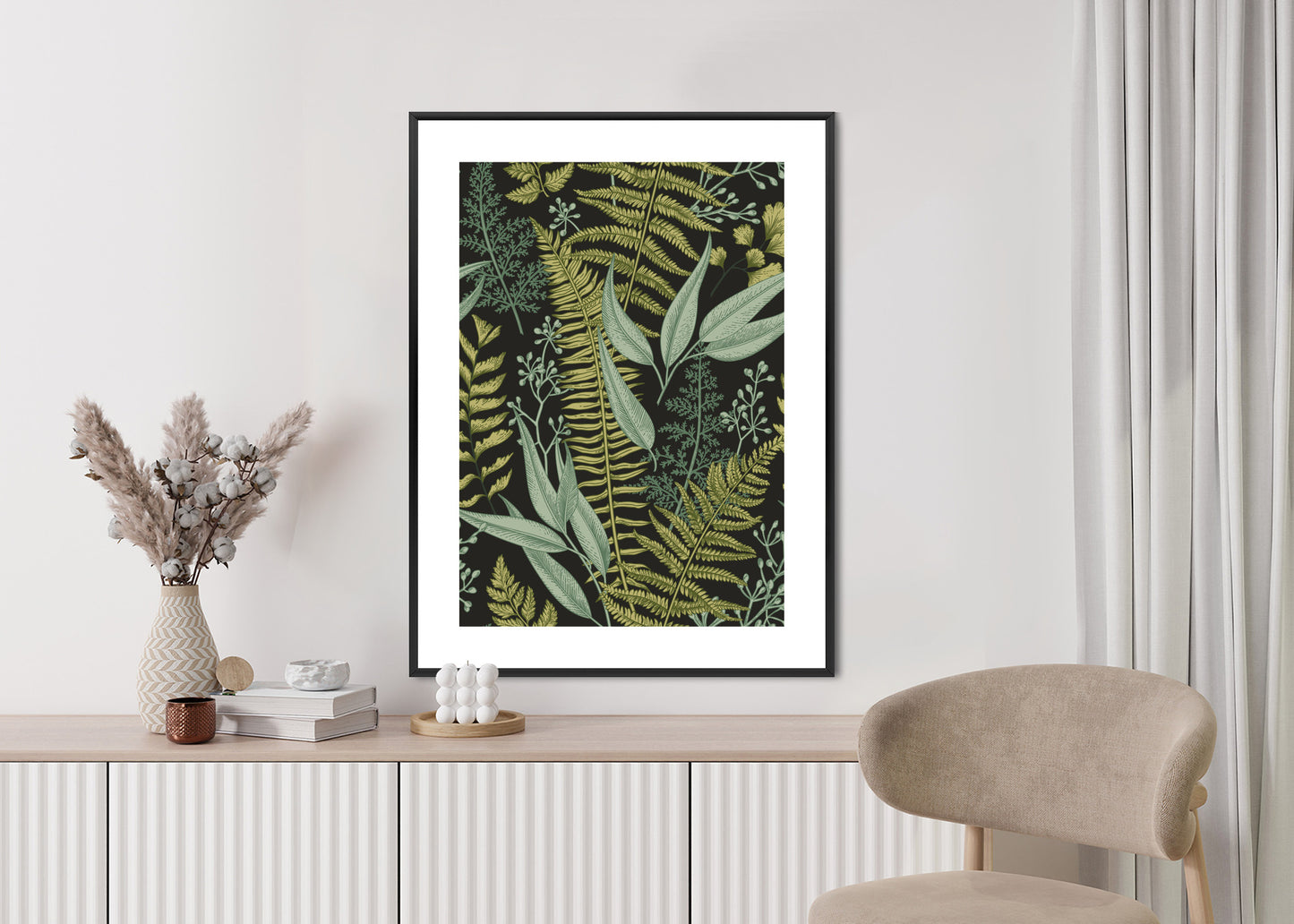 Poster Blumenmuster Im Vintage-Stil Rahmen Holz Mit Passepartout Farbe Natürlich