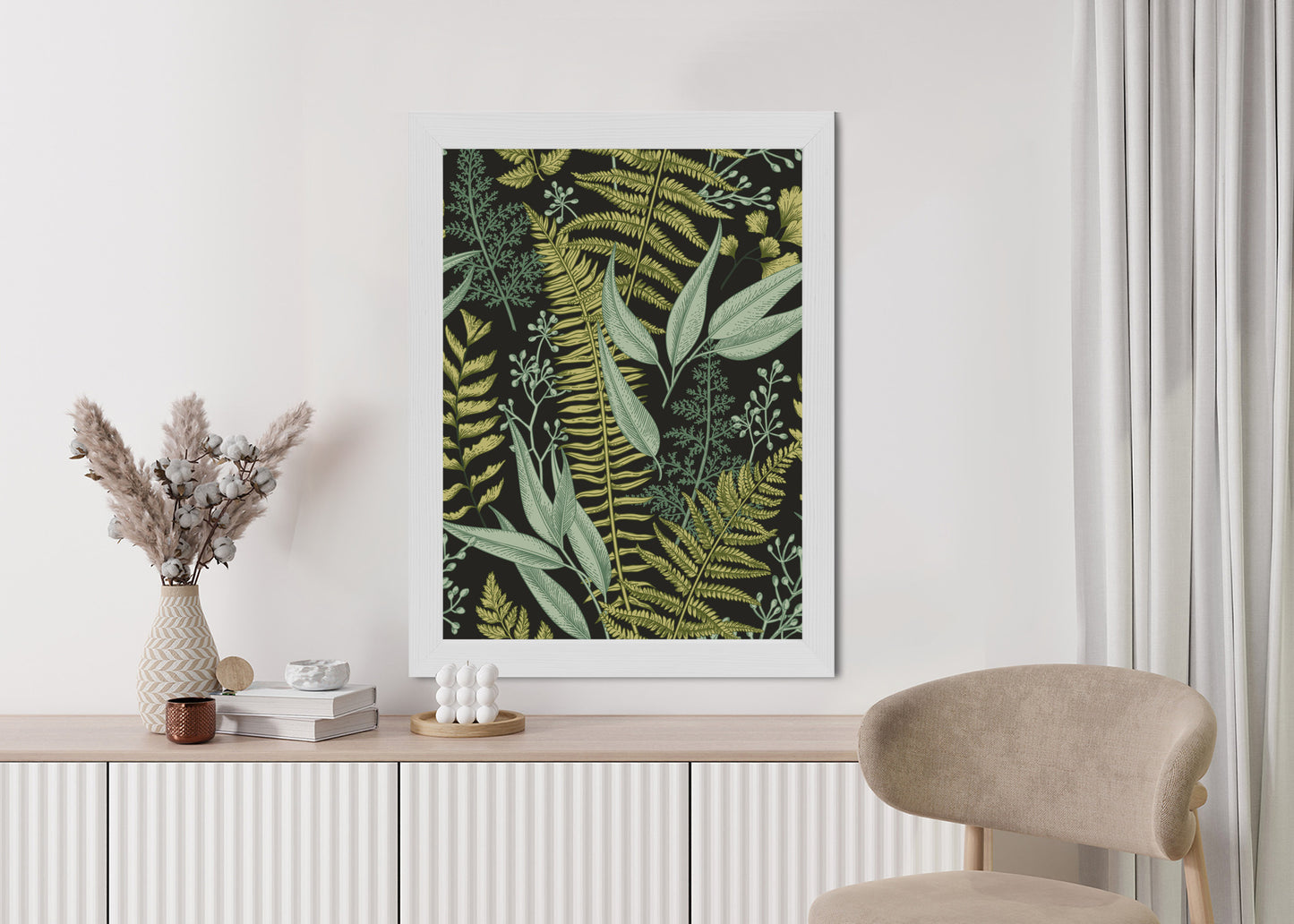 Poster Blumenmuster Im Vintage-Stil Rahmen Holz Mit Passepartout Farbe Natürlich