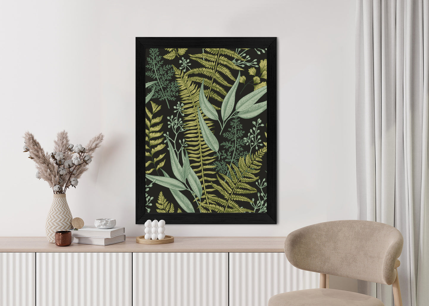 Poster Blumenmuster Im Vintage-Stil Rahmen Holz Mit Passepartout Farbe Natürlich