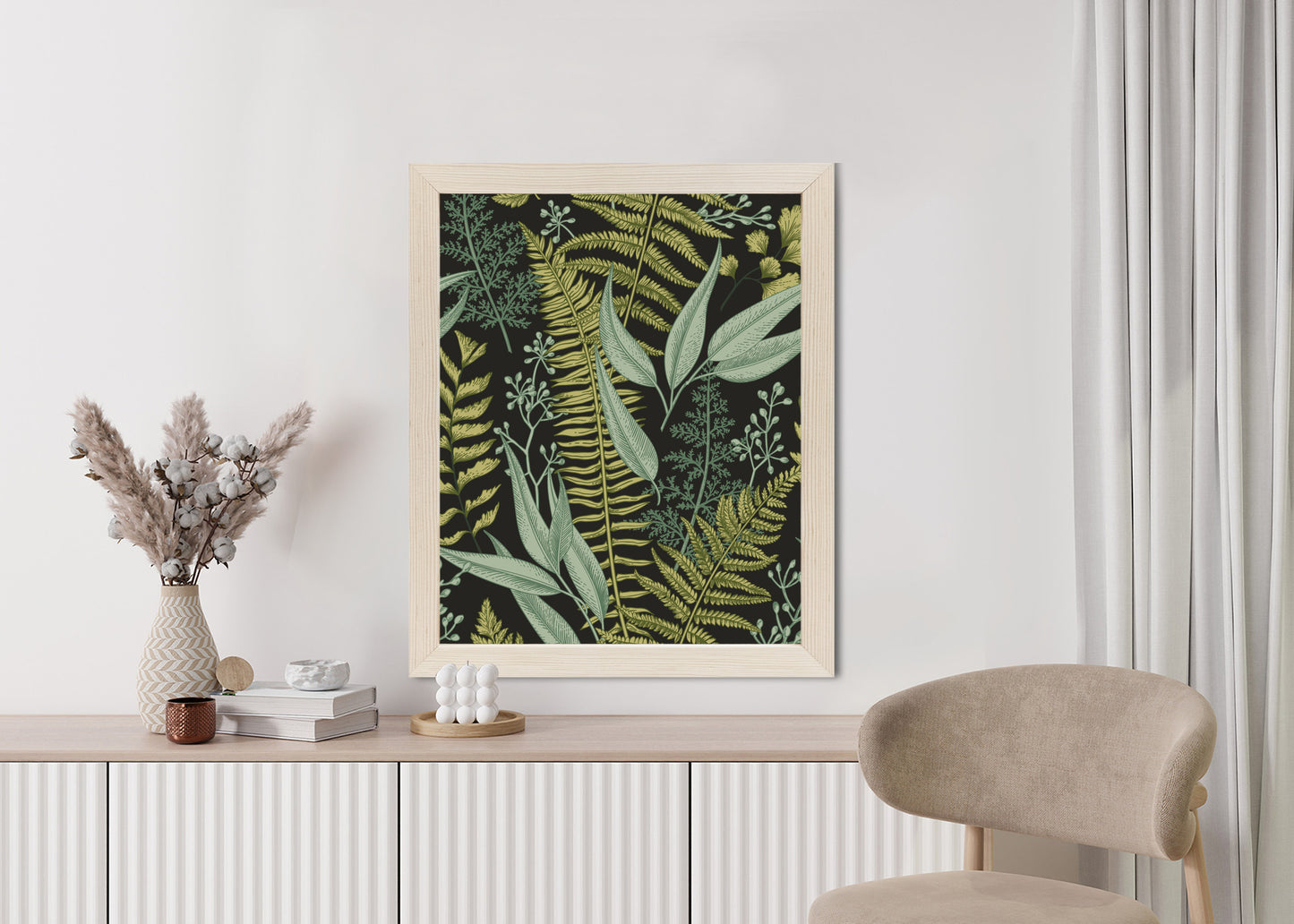 Poster Blumenmuster Im Vintage-Stil Rahmen Holz Mit Passepartout Farbe Natürlich