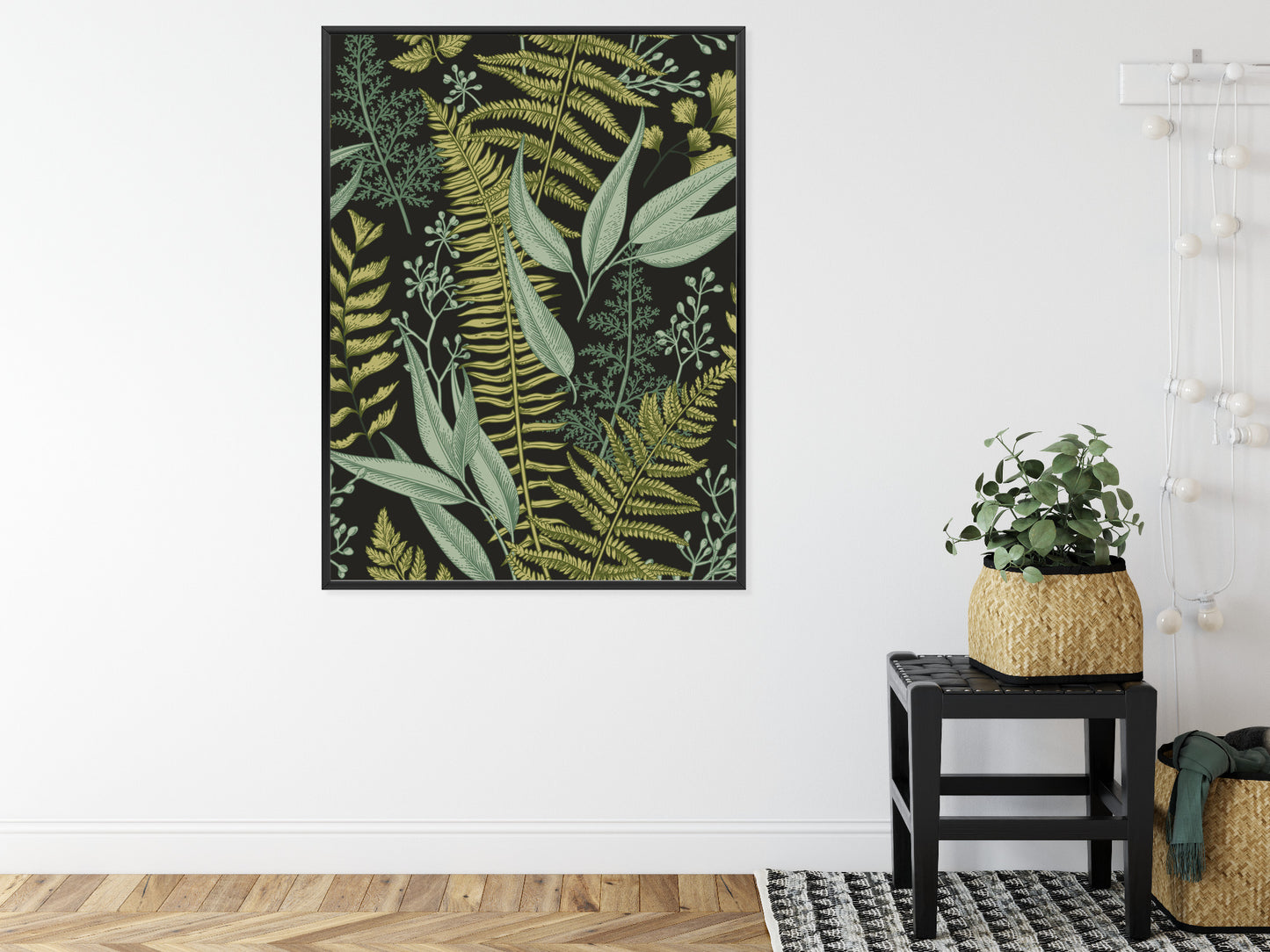 Poster Blumenmuster Im Vintage-Stil Rahmen Holz Mit Passepartout Farbe Natürlich