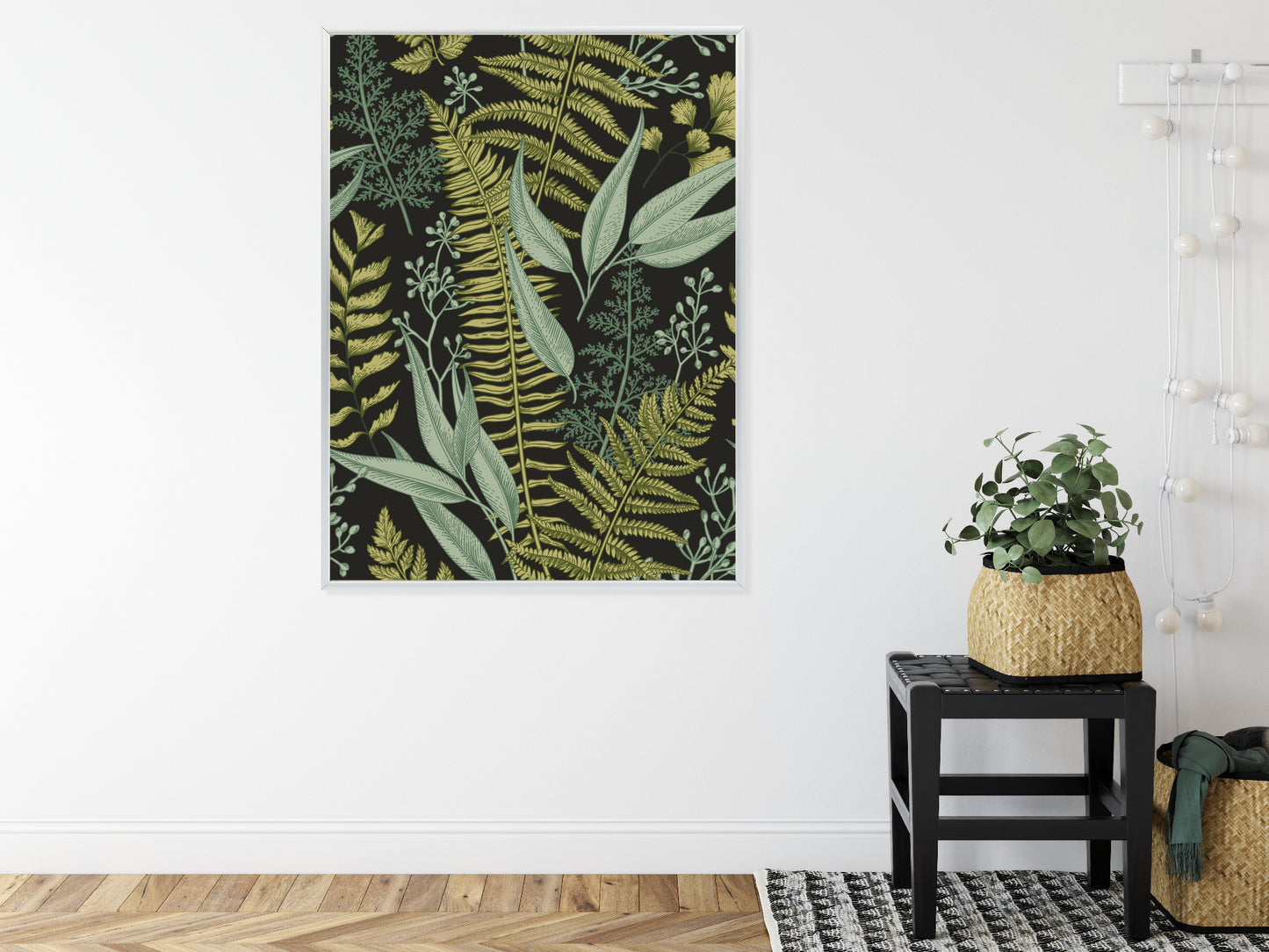 Poster Blumenmuster Im Vintage-Stil Rahmen Holz Mit Passepartout Farbe Natürlich