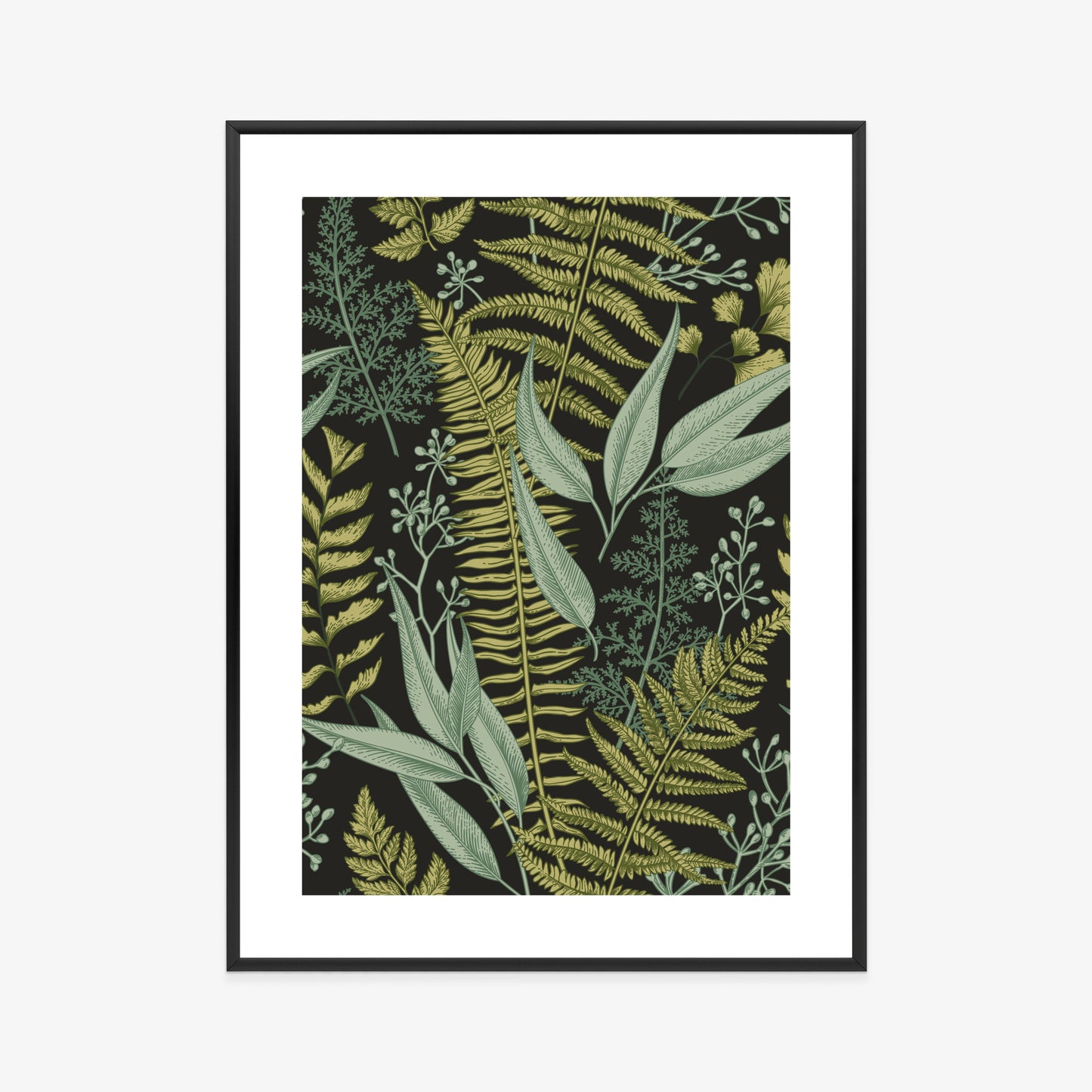 Poster Blumenmuster Im Vintage-Stil Rahmen Holz Mit Passepartout Farbe Natürlich