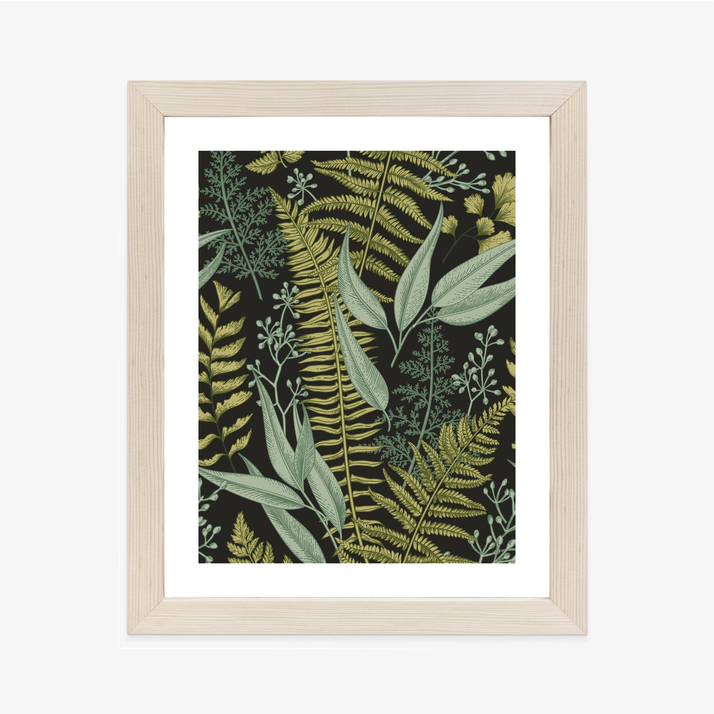Poster Blumenmuster Im Vintage-Stil Rahmen Holz Mit Passepartout Farbe Natürlich