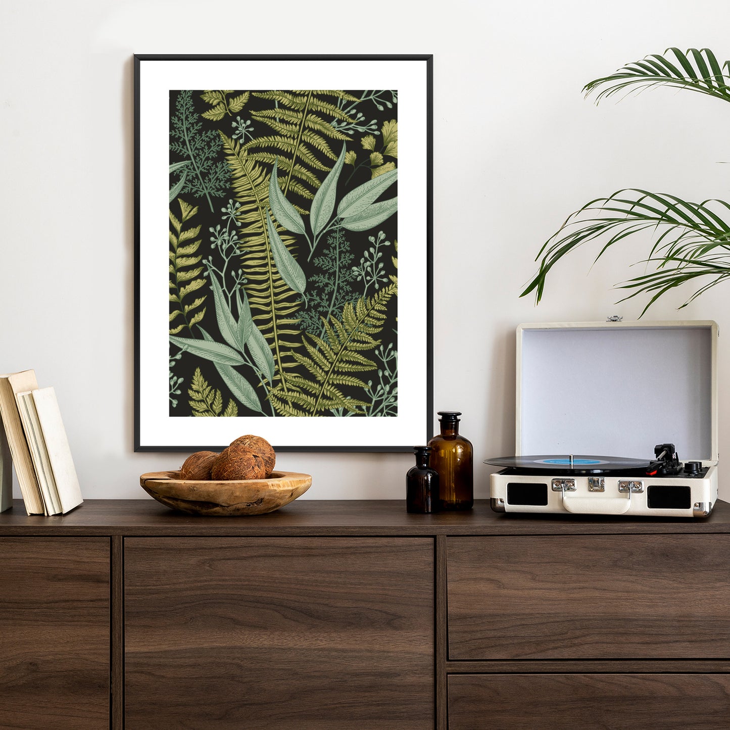 Poster Blumenmuster Im Vintage-Stil Rahmen Holz Mit Passepartout Farbe Natürlich