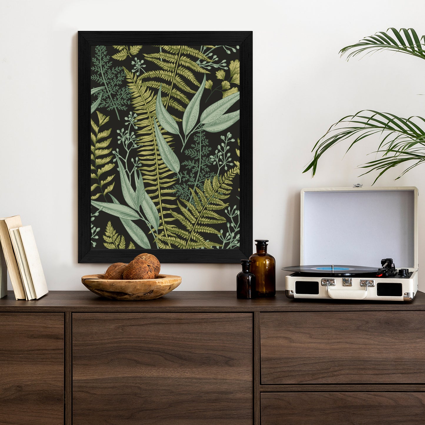 Poster Blumenmuster Im Vintage-Stil Rahmen Holz Mit Passepartout Farbe Natürlich