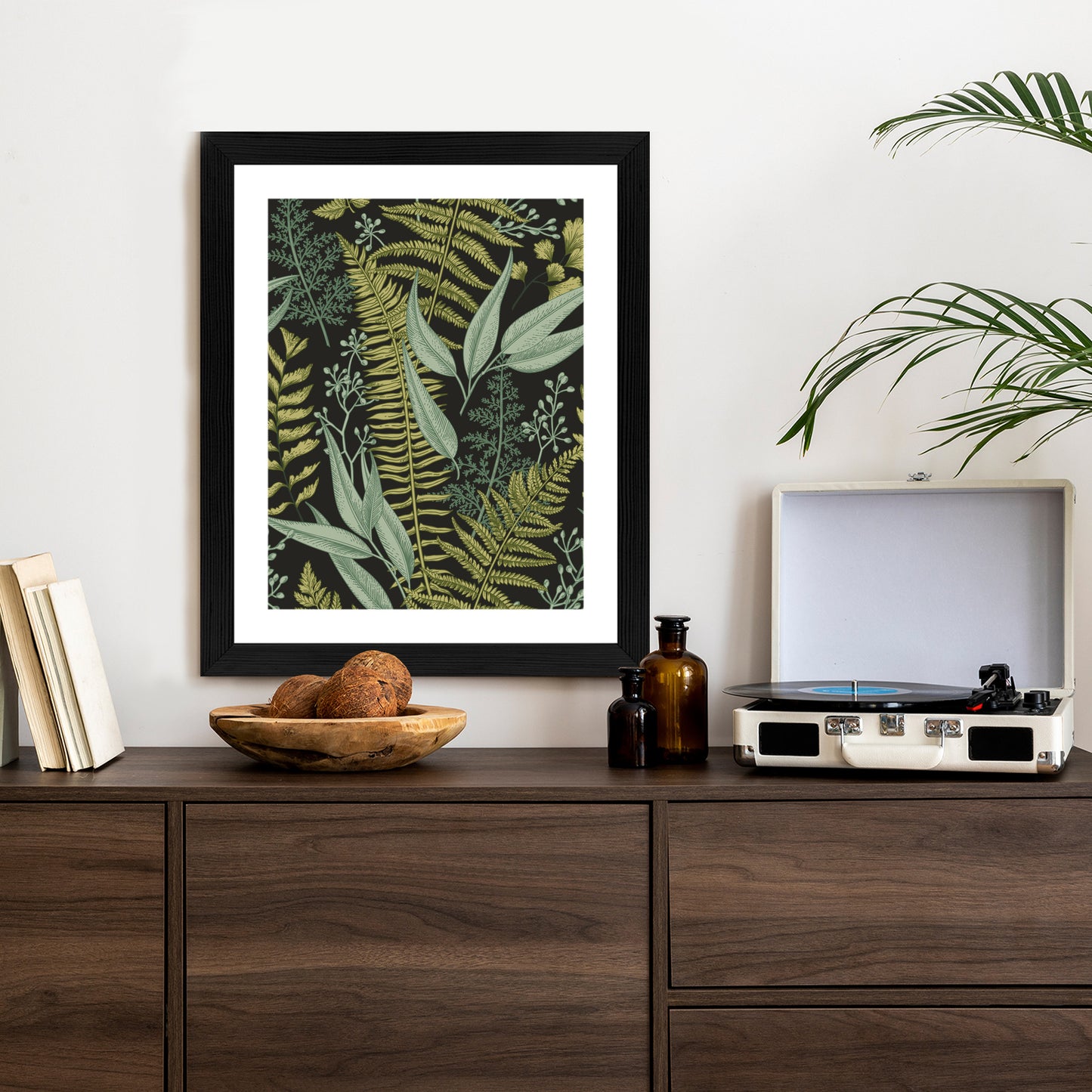 Poster Blumenmuster Im Vintage-Stil Rahmen Holz Mit Passepartout Farbe Natürlich