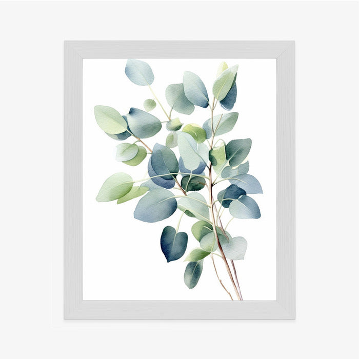 Poster Zweig Mit Grünen Blättern - Aquarell Rahmen Holz Mit Passepartout Farbe Natürlich