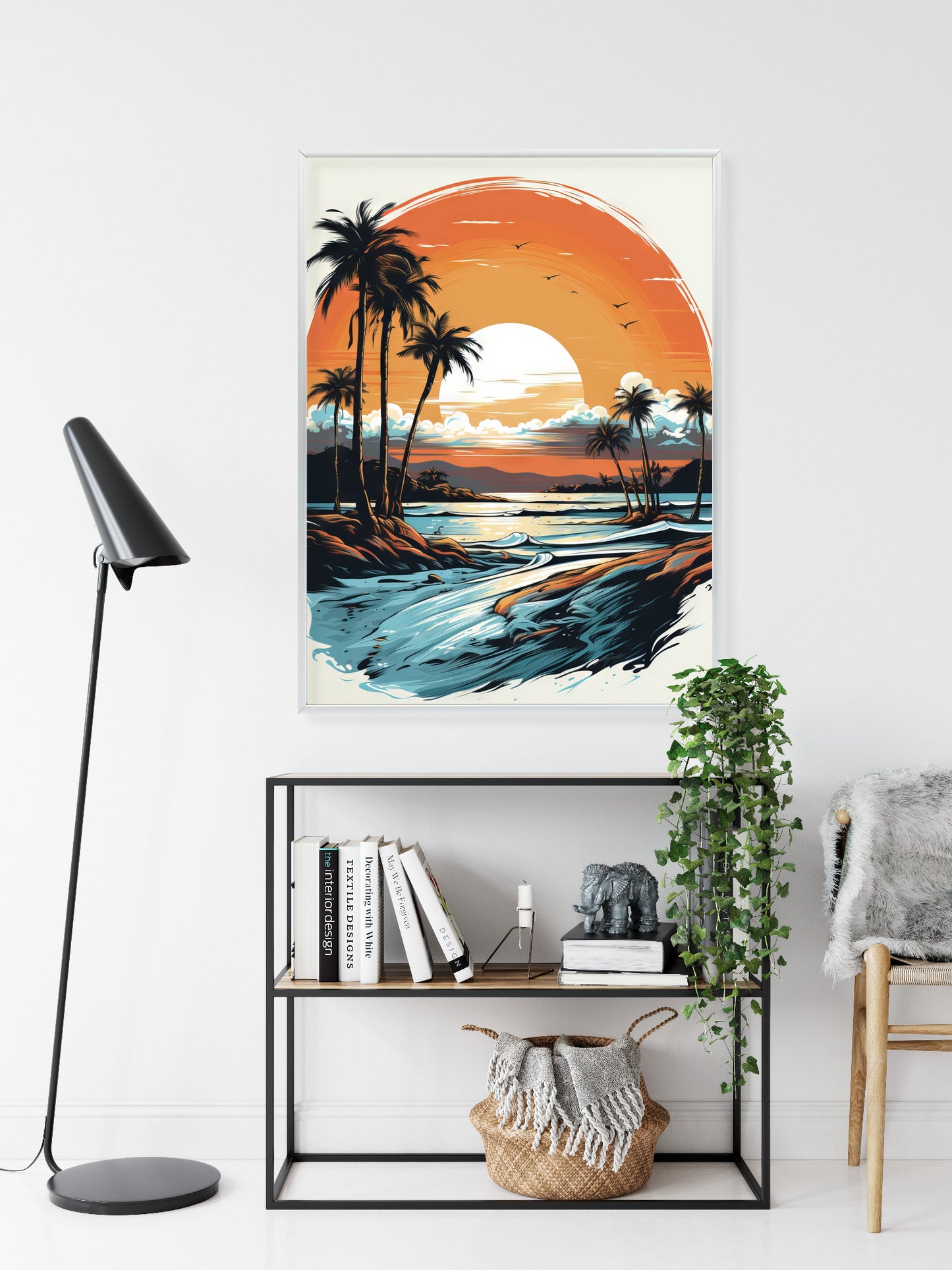 Poster Sonnenuntergang Mit Palmen Und Meer Rahmen Holz Mit Passepartout Farbe Natürlich