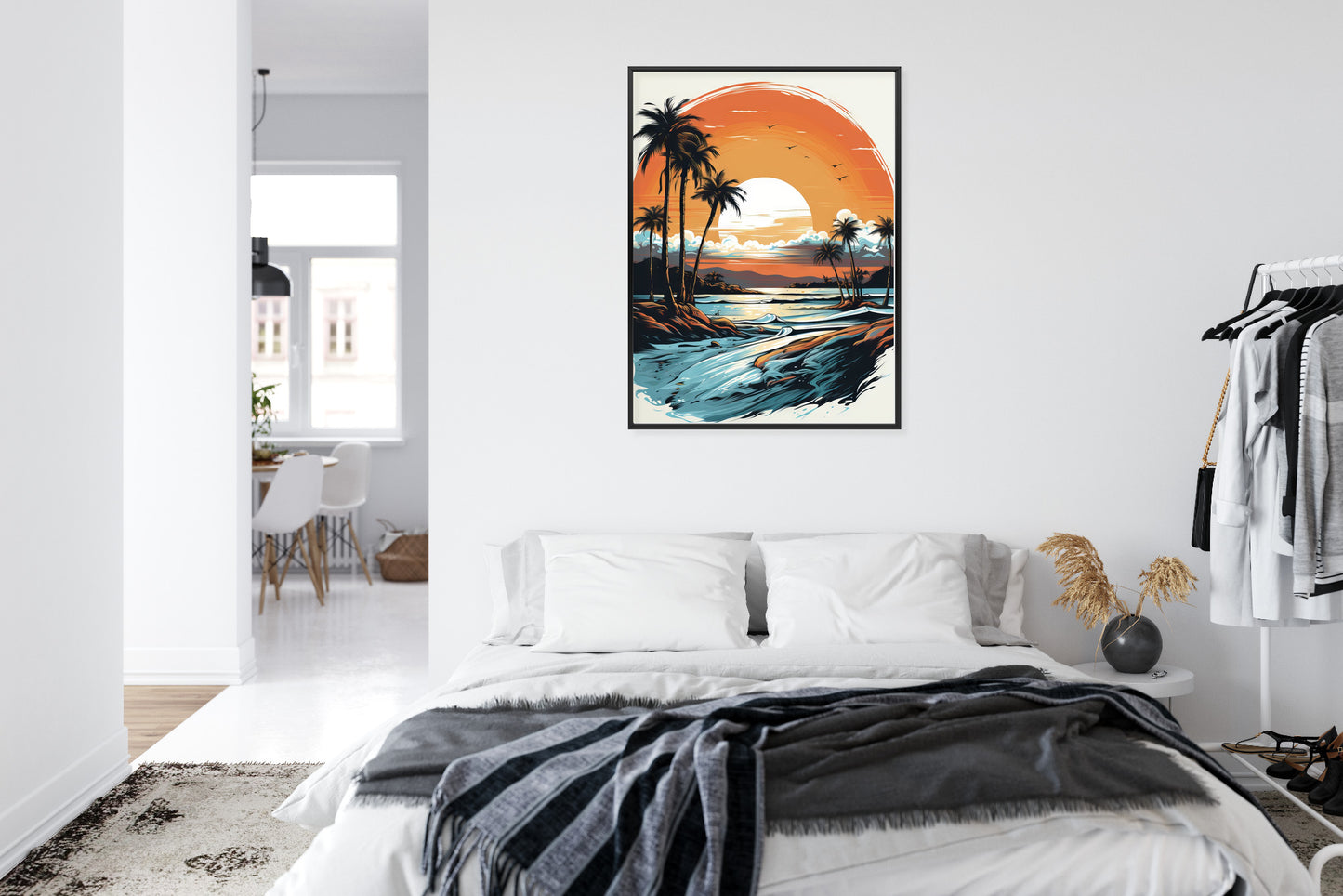 Poster Sonnenuntergang Mit Palmen Und Meer Rahmen Holz Mit Passepartout Farbe Natürlich