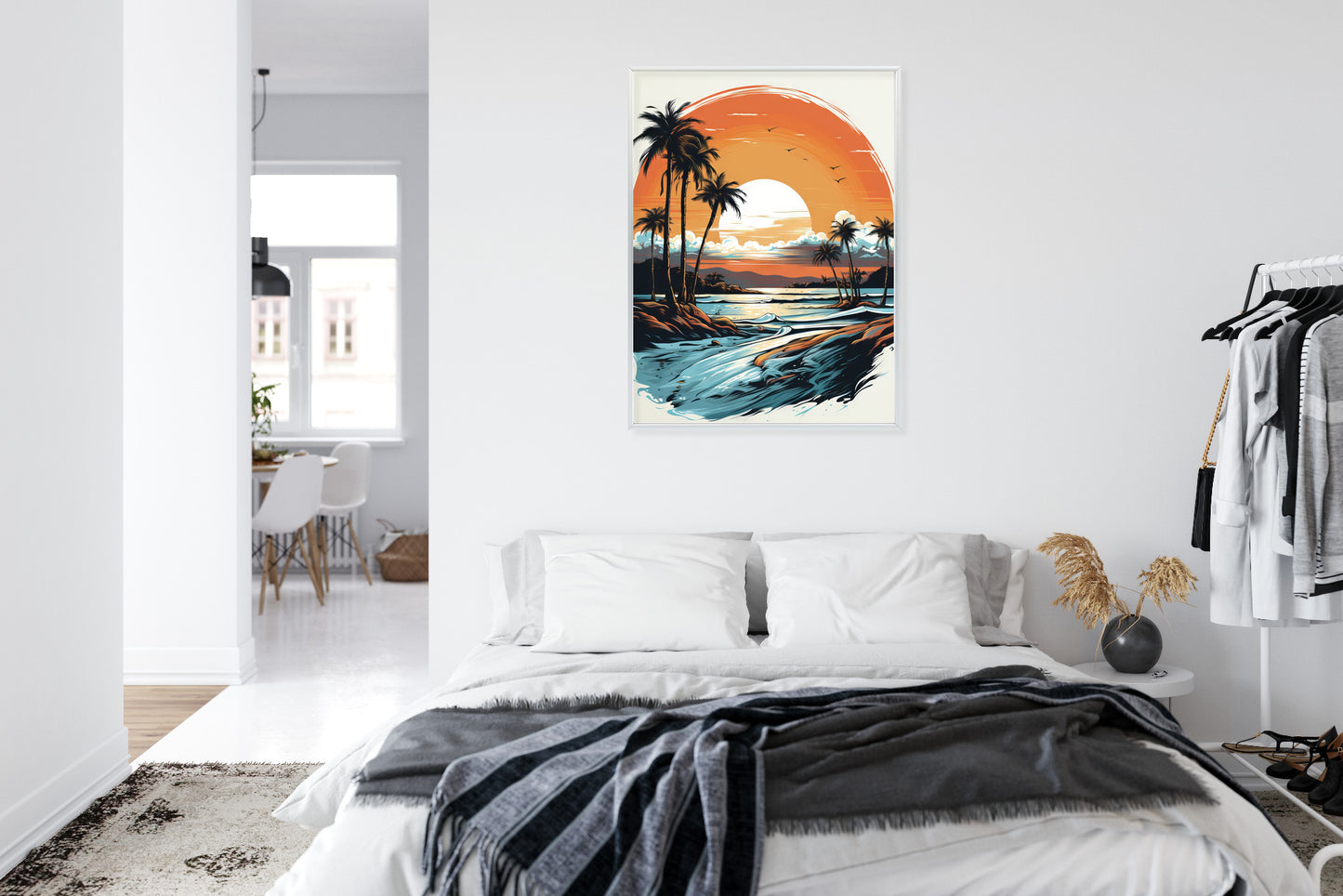 Poster Sonnenuntergang Mit Palmen Und Meer Rahmen Holz Mit Passepartout Farbe Natürlich