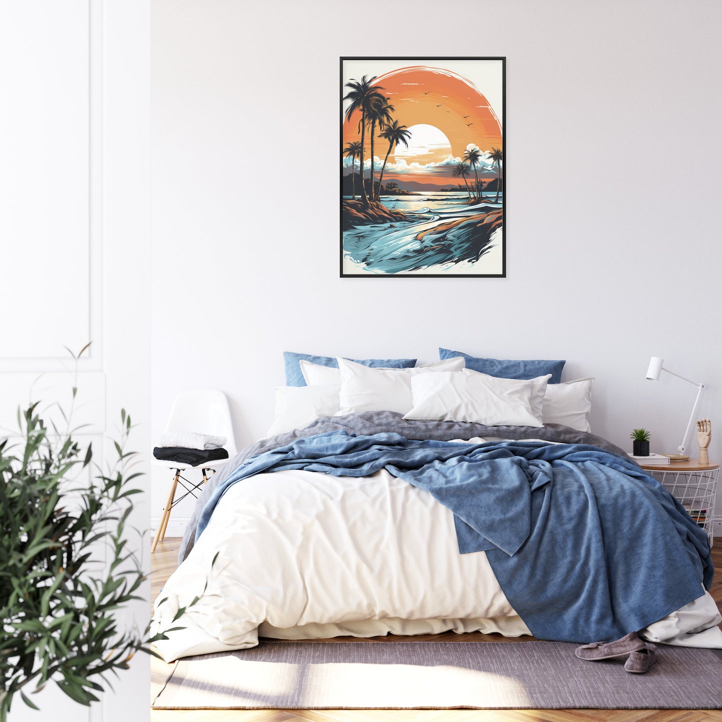 Poster Sonnenuntergang Mit Palmen Und Meer Rahmen Holz Mit Passepartout Farbe Natürlich