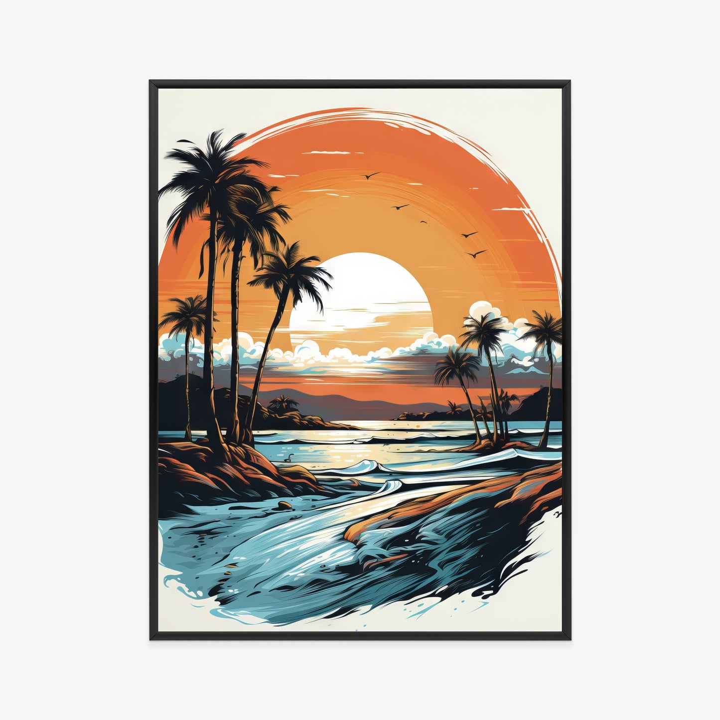 Poster Sonnenuntergang Mit Palmen Und Meer Rahmen Holz Mit Passepartout Farbe Natürlich