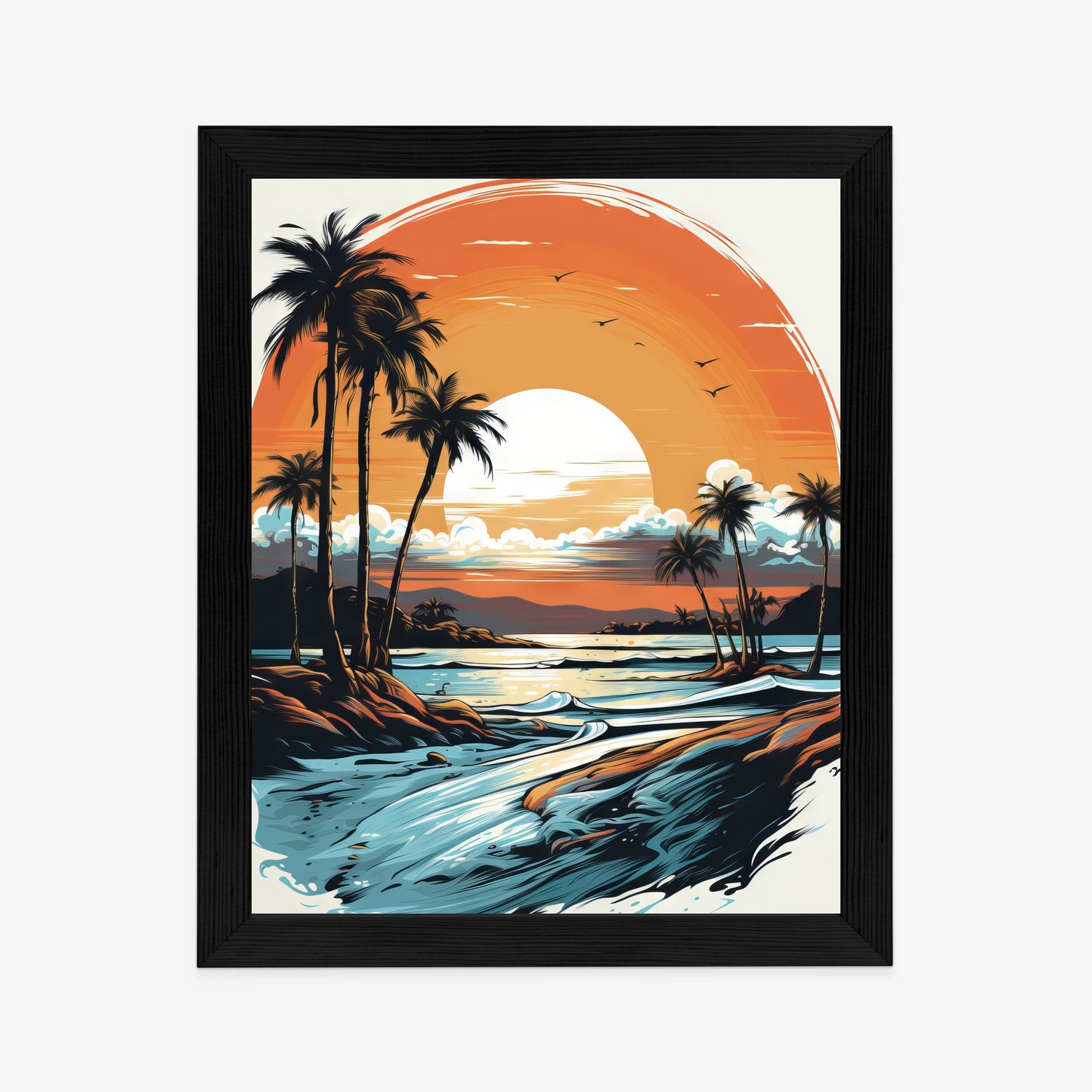Poster Sonnenuntergang Mit Palmen Und Meer Rahmen Holz Mit Passepartout Farbe Natürlich