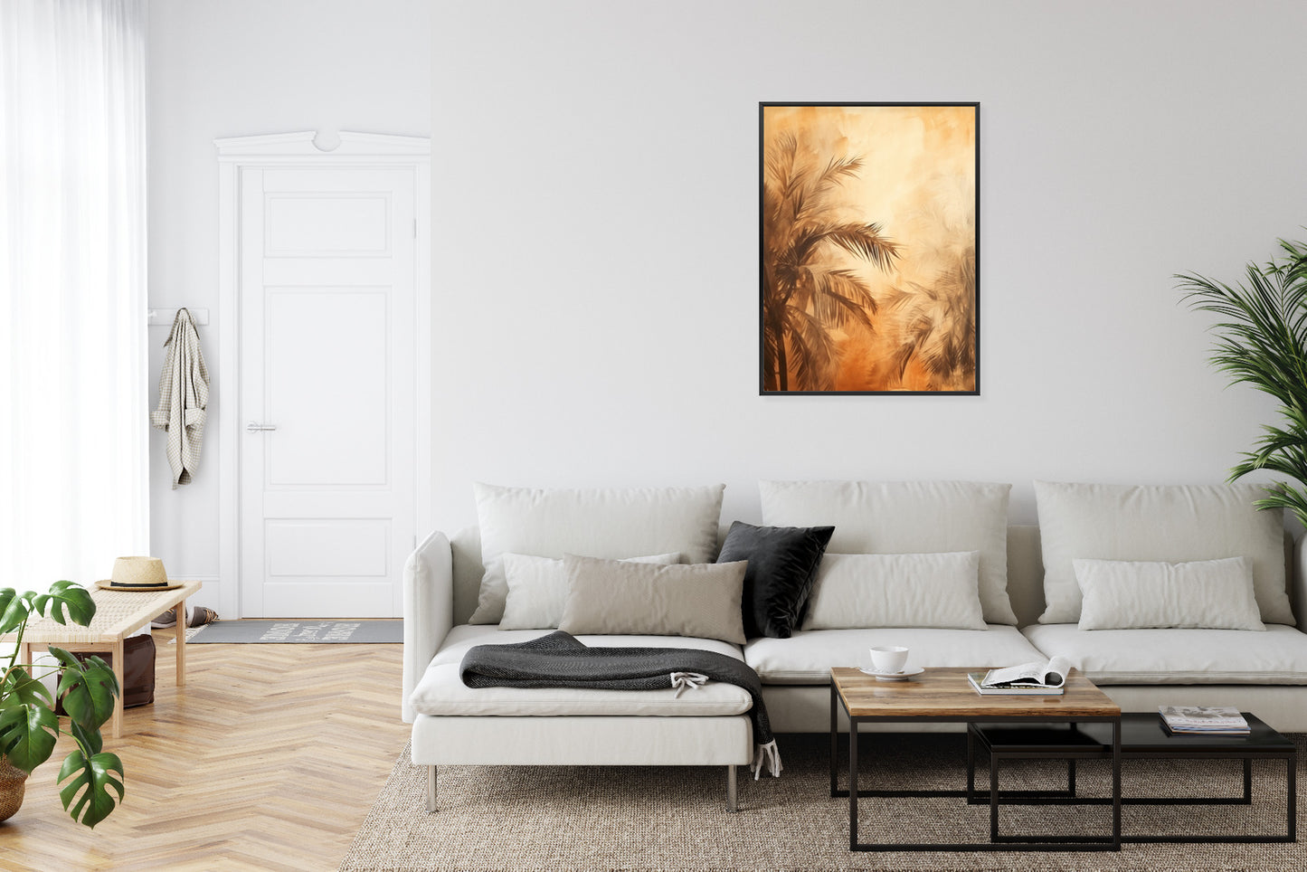 Poster Tropische Palmen In Der Farbe Der Wüste Rahmen Holz Mit Passepartout Farbe Natürlich