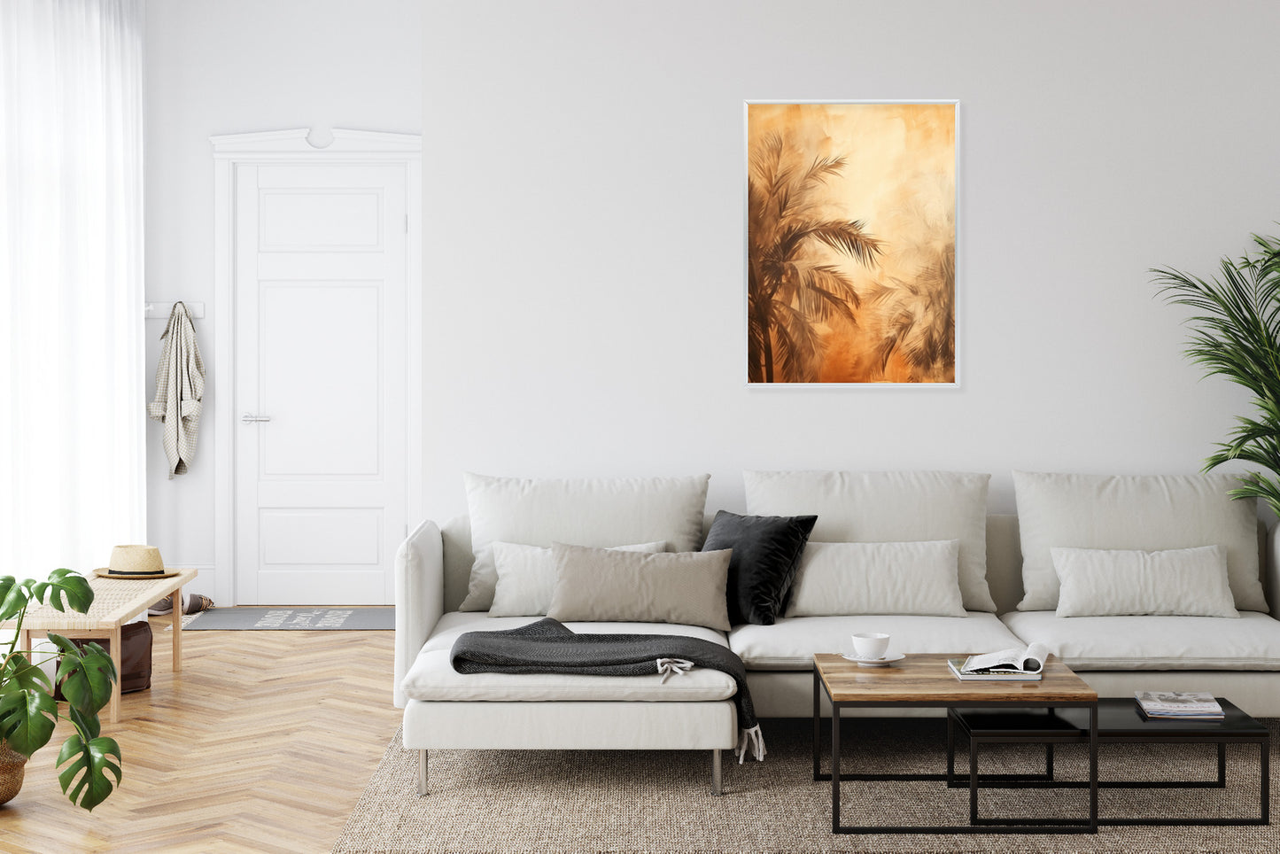 Poster Tropische Palmen In Der Farbe Der Wüste Rahmen Holz Mit Passepartout Farbe Natürlich