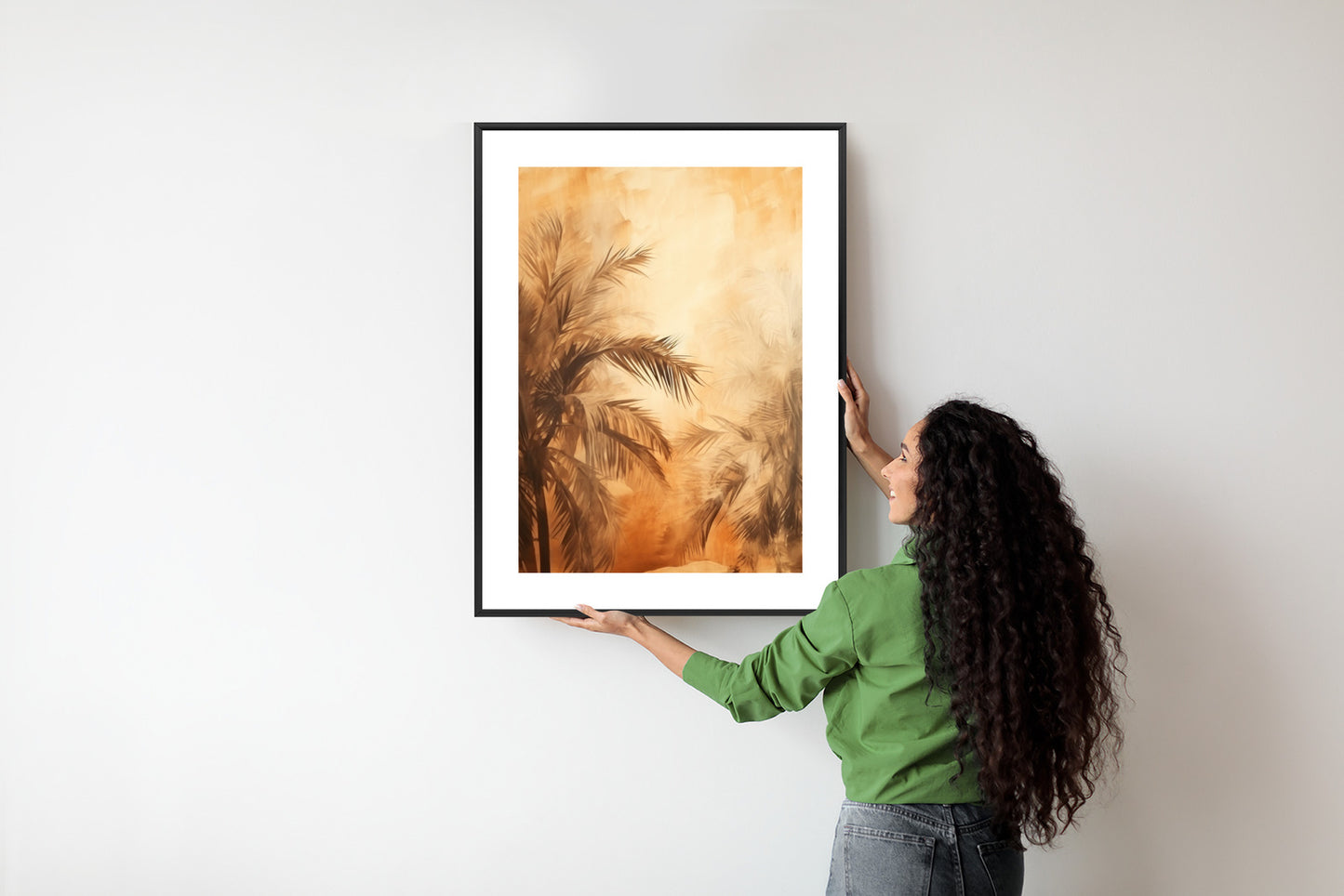 Poster Tropische Palmen In Der Farbe Der Wüste Rahmen Holz Mit Passepartout Farbe Natürlich