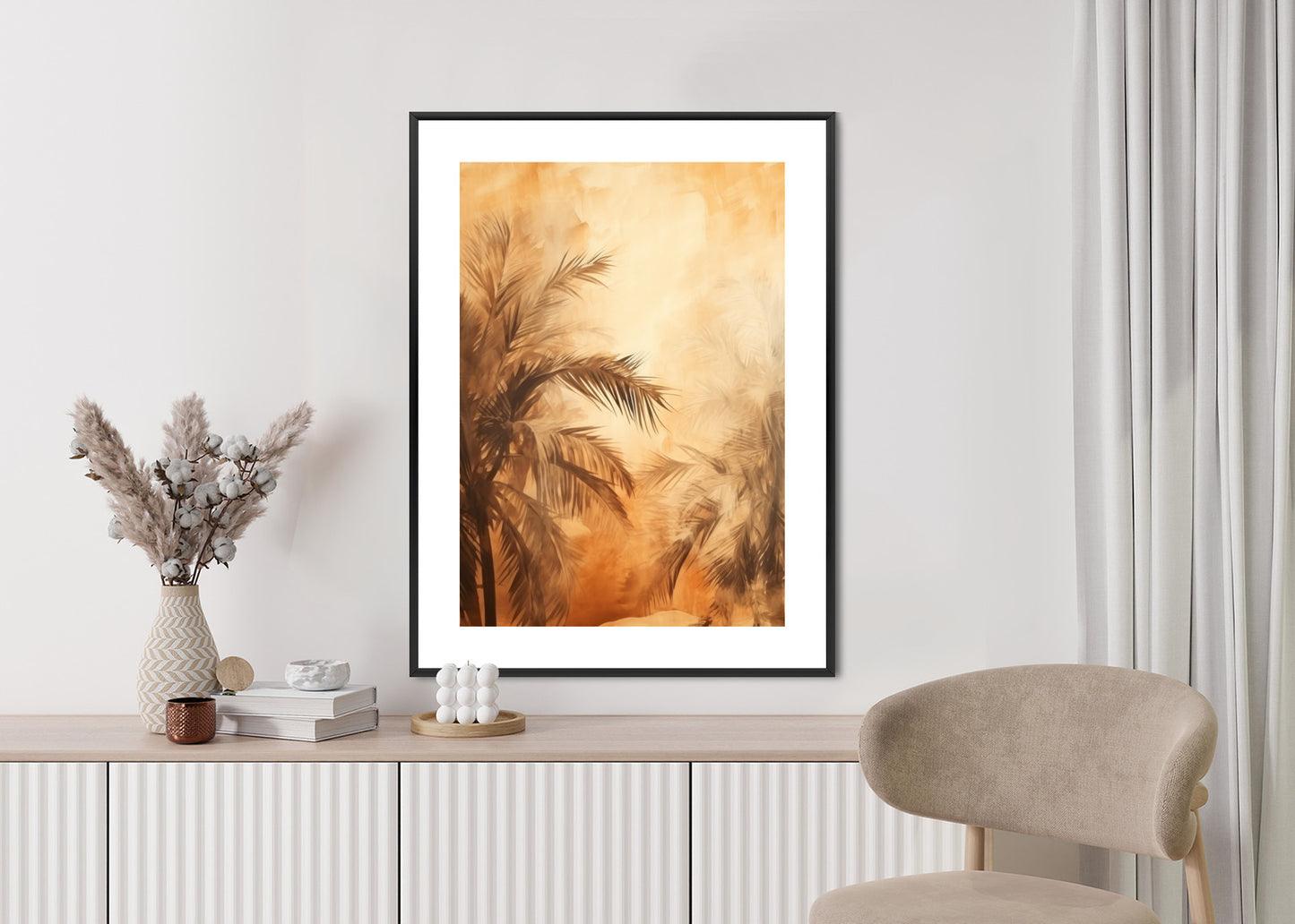 Poster Tropische Palmen In Der Farbe Der Wüste Rahmen Holz Mit Passepartout Farbe Natürlich