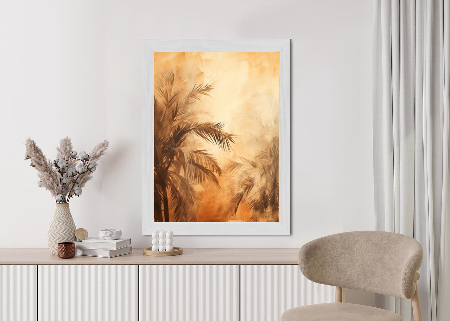 Poster Tropische Palmen In Der Farbe Der Wüste Rahmen Holz Mit Passepartout Farbe Natürlich