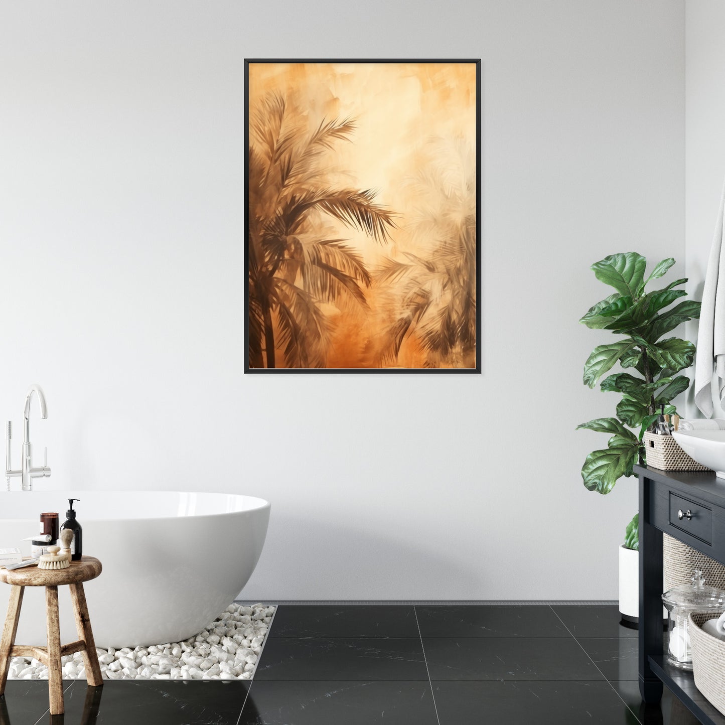 Poster Tropische Palmen In Der Farbe Der Wüste Rahmen Holz Mit Passepartout Farbe Natürlich