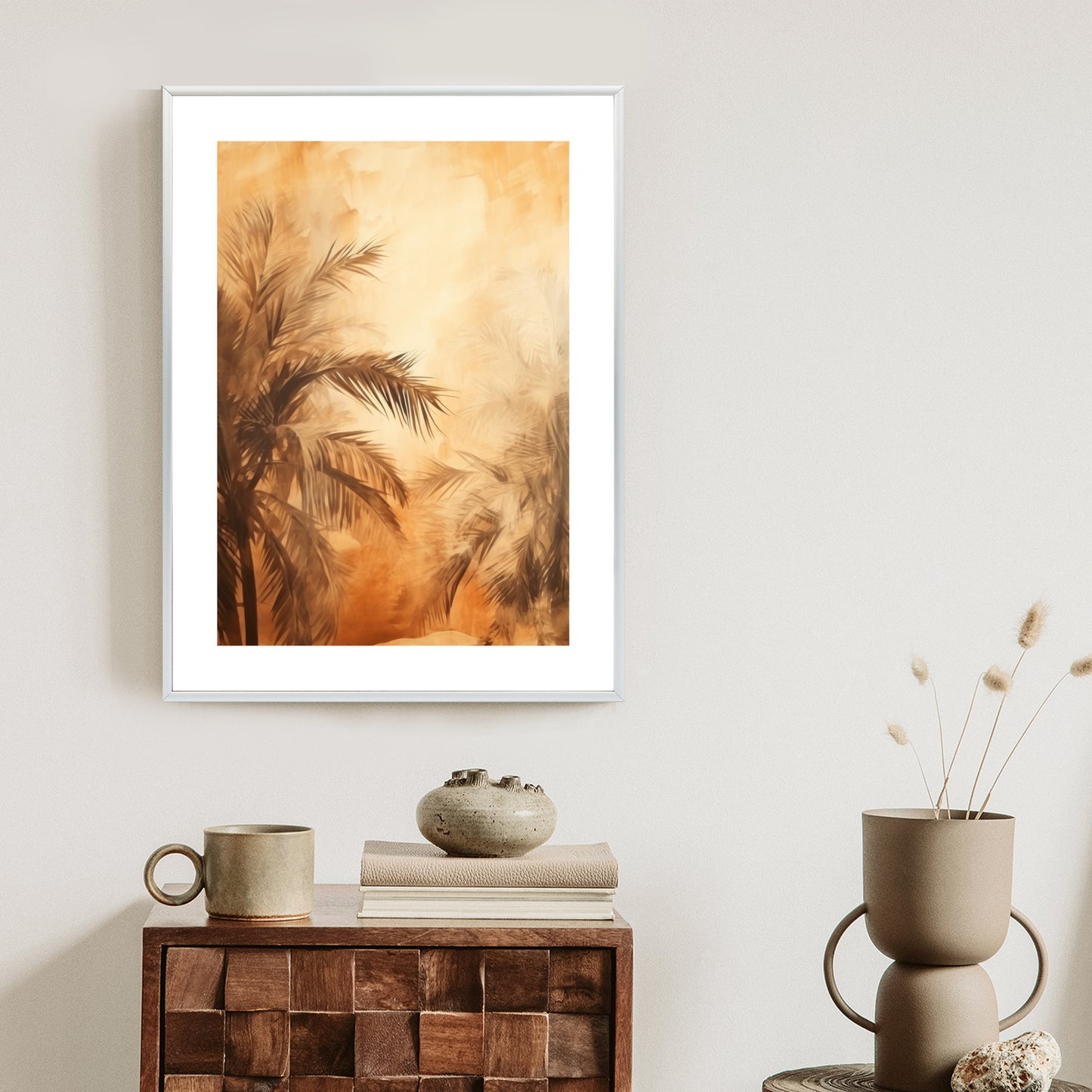 Poster Tropische Palmen In Der Farbe Der Wüste Rahmen Holz Mit Passepartout Farbe Natürlich