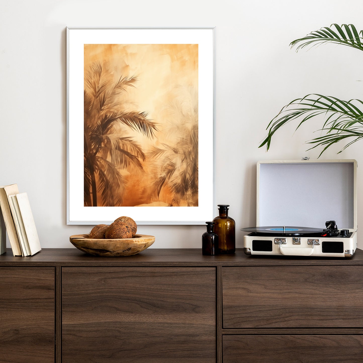 Poster Tropische Palmen In Der Farbe Der Wüste Rahmen Holz Mit Passepartout Farbe Natürlich