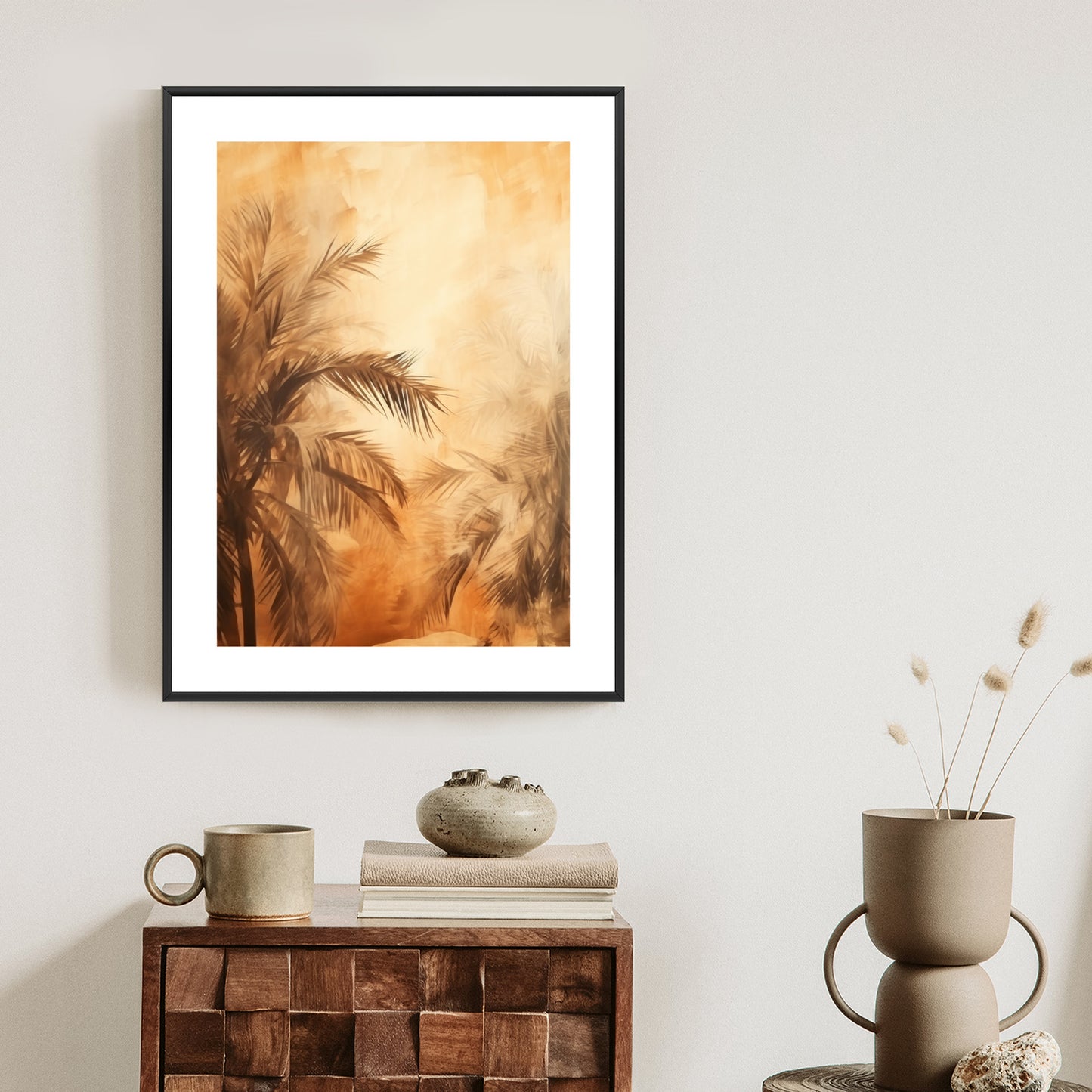 Poster Tropische Palmen In Der Farbe Der Wüste Rahmen Holz Mit Passepartout Farbe Natürlich