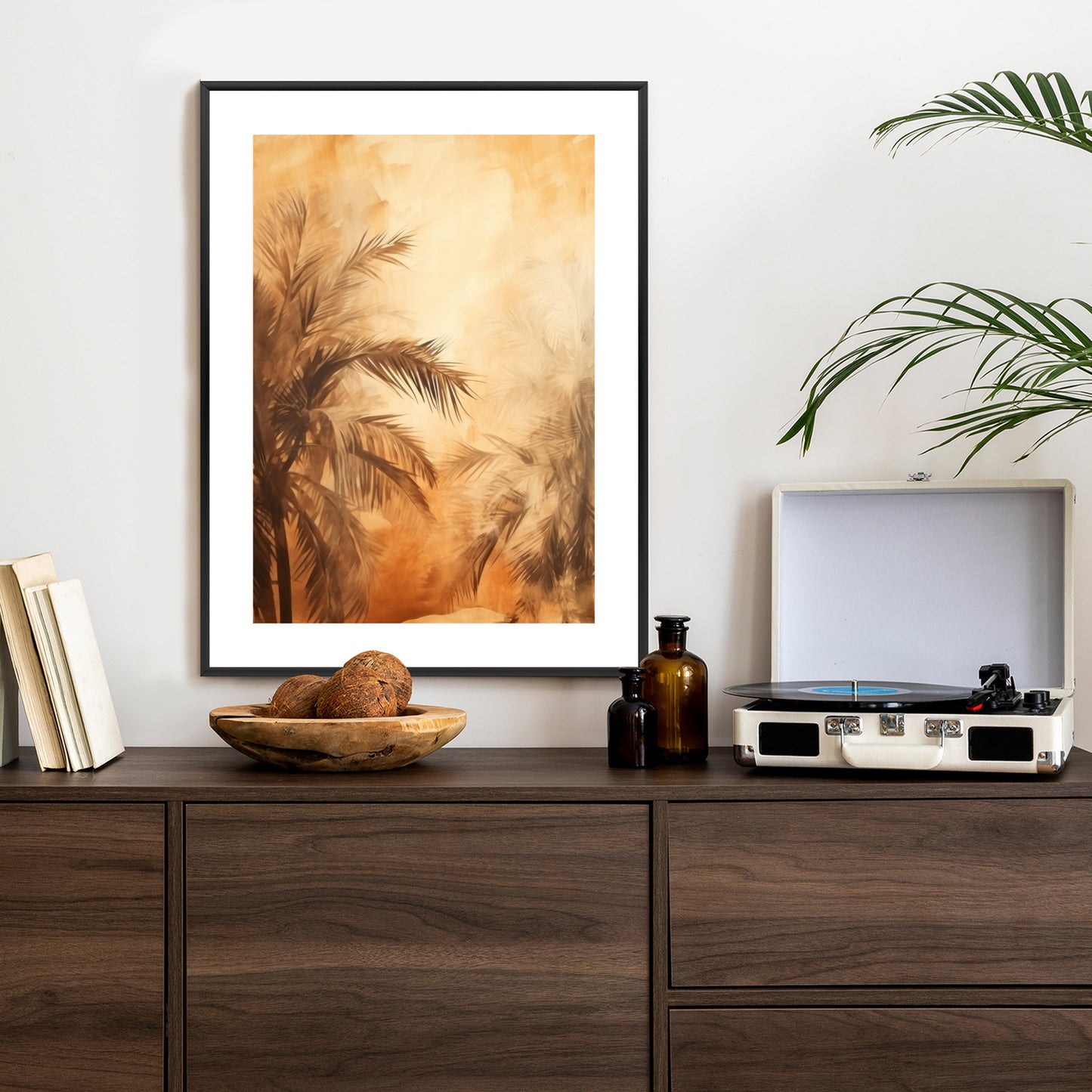 Poster Tropische Palmen In Der Farbe Der Wüste Rahmen Holz Mit Passepartout Farbe Natürlich