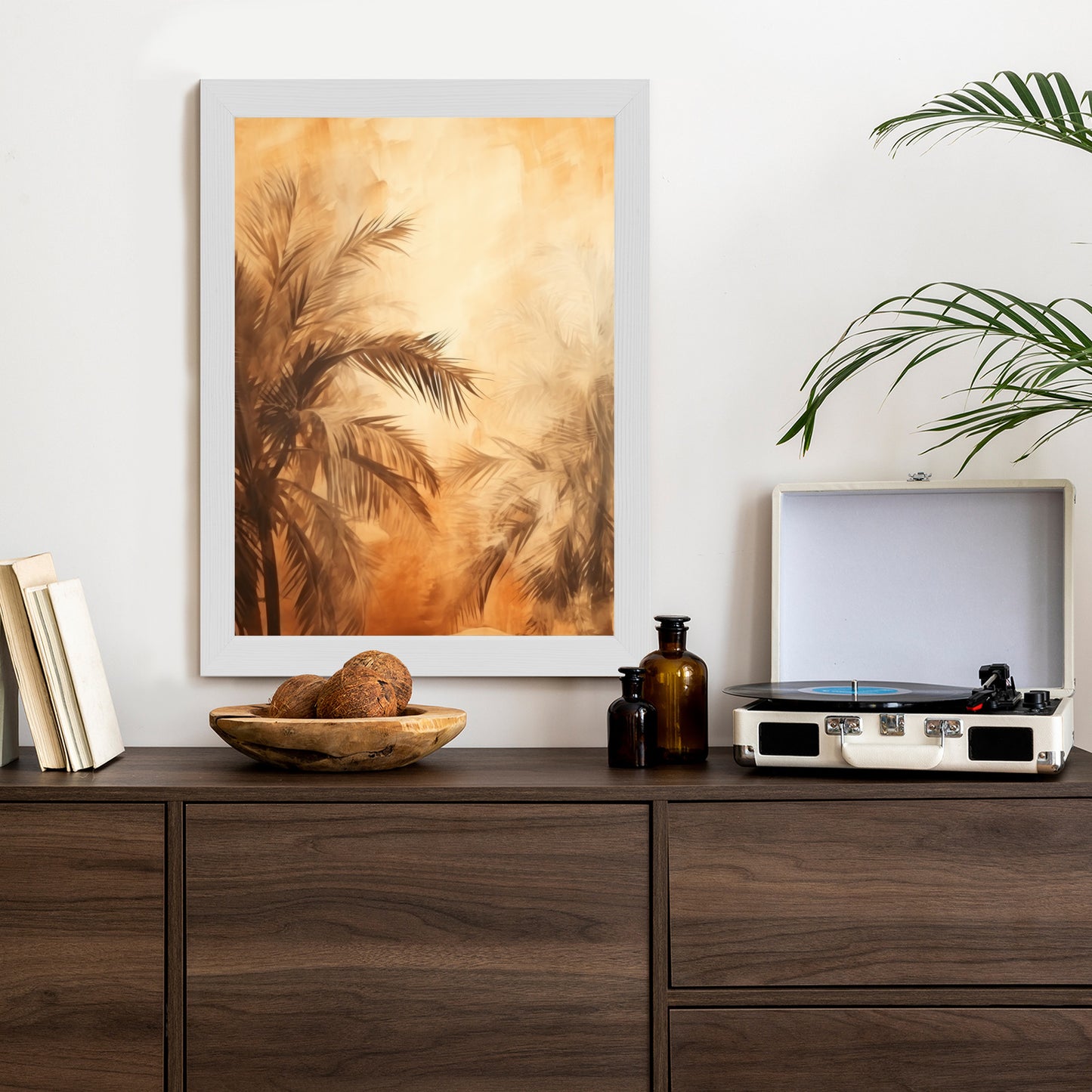 Poster Tropische Palmen In Der Farbe Der Wüste Rahmen Holz Mit Passepartout Farbe Natürlich
