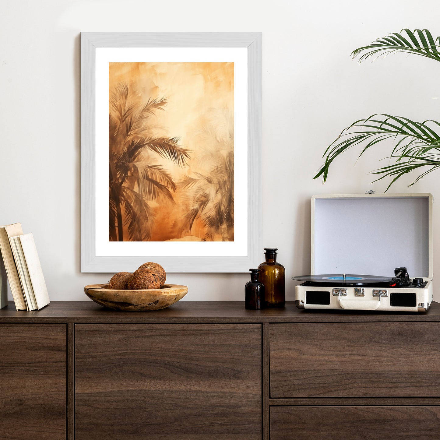 Poster Tropische Palmen In Der Farbe Der Wüste Rahmen Holz Mit Passepartout Farbe Natürlich