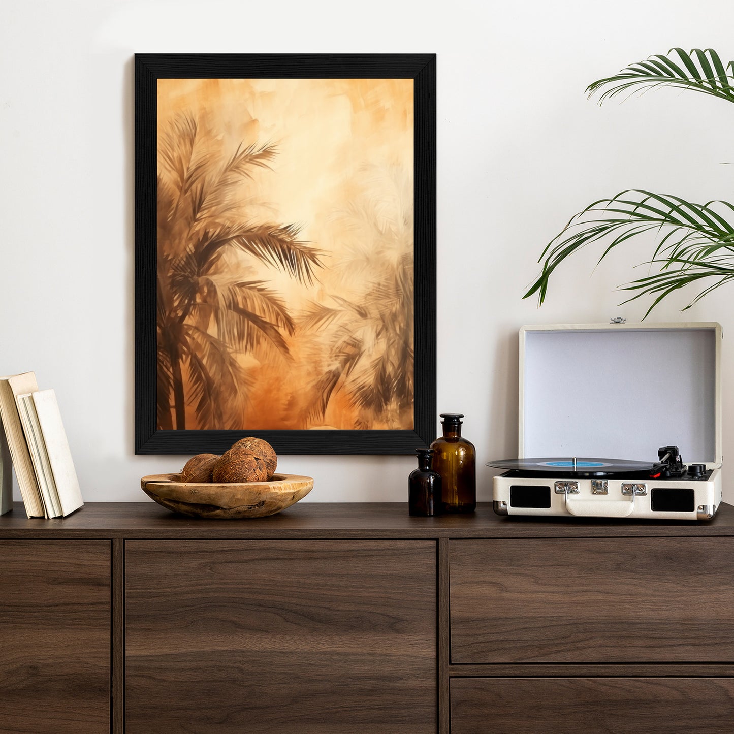 Poster Tropische Palmen In Der Farbe Der Wüste Rahmen Holz Mit Passepartout Farbe Natürlich