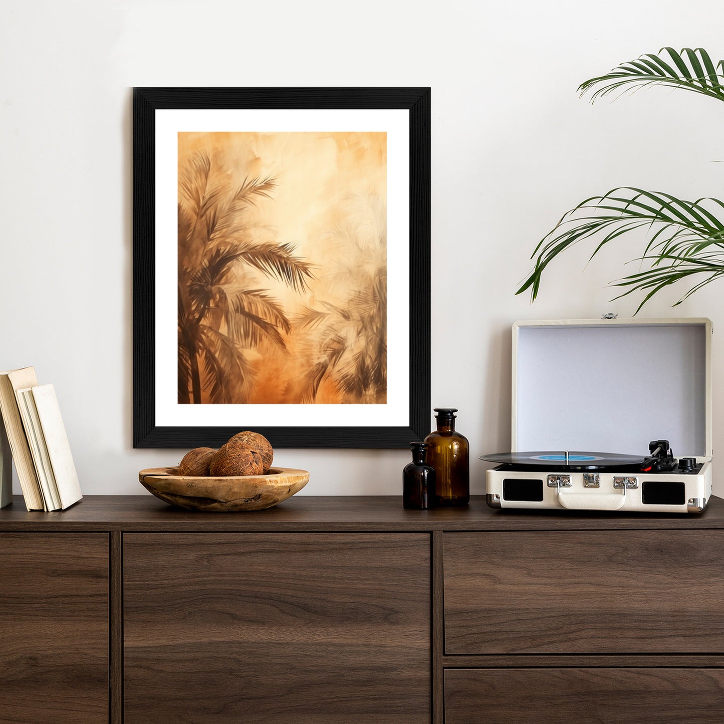 Poster Tropische Palmen In Der Farbe Der Wüste Rahmen Holz Mit Passepartout Farbe Natürlich