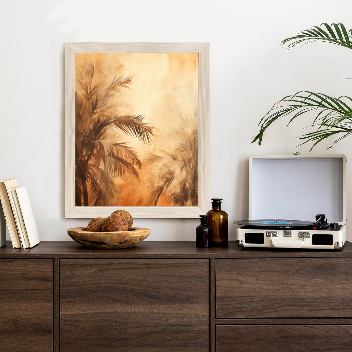 Poster Tropische Palmen In Der Farbe Der Wüste Rahmen Holz Mit Passepartout Farbe Natürlich
